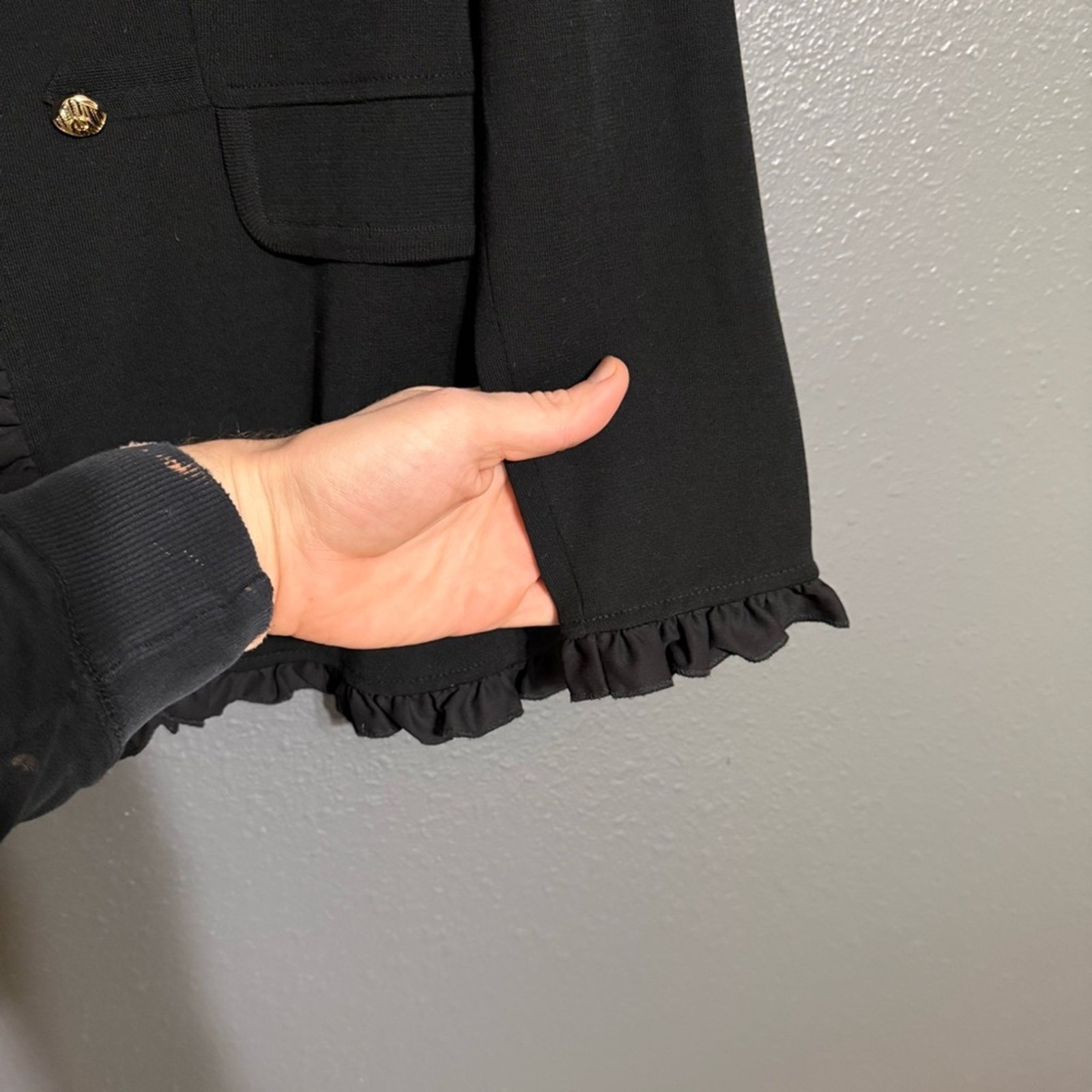 Ming Wang Ruffle Edge Open Front Knit Jacket Size S