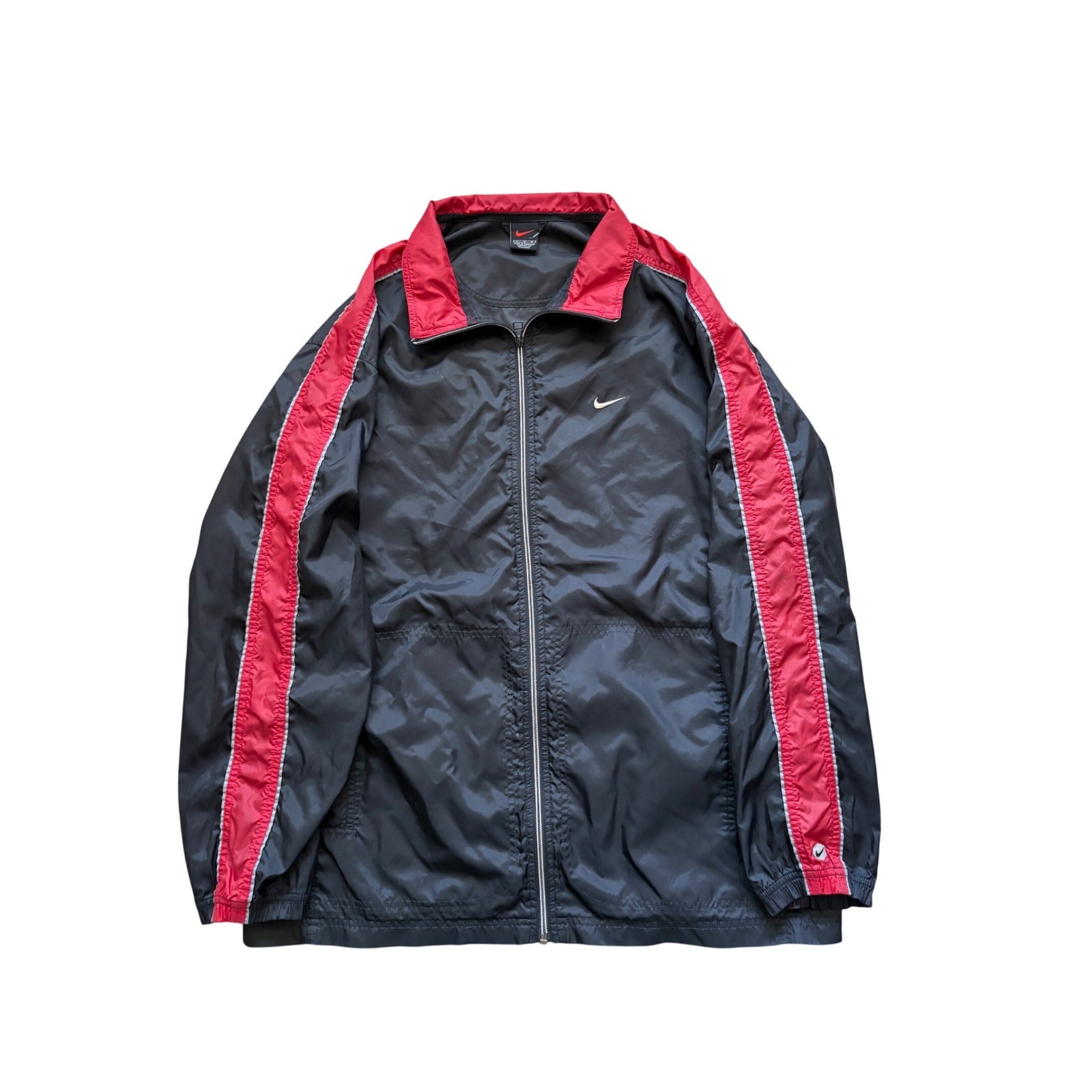 1990s Nike Vintage Windbreaker Jacket Black Red Full Zip Sportswear Mens Large
