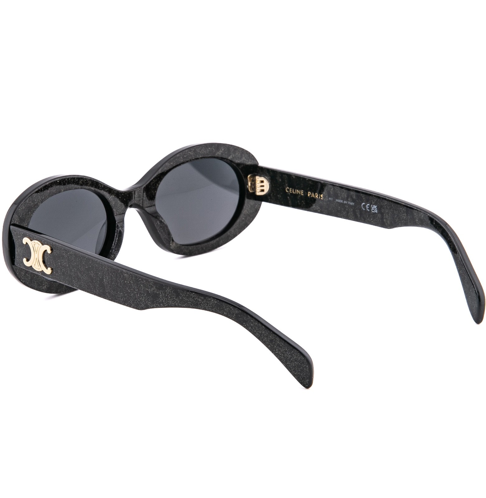 CELINE CL40194U 40194 TRIOMPHE Paris Black Glitter Logo Oval Unisex Sunglass 03A