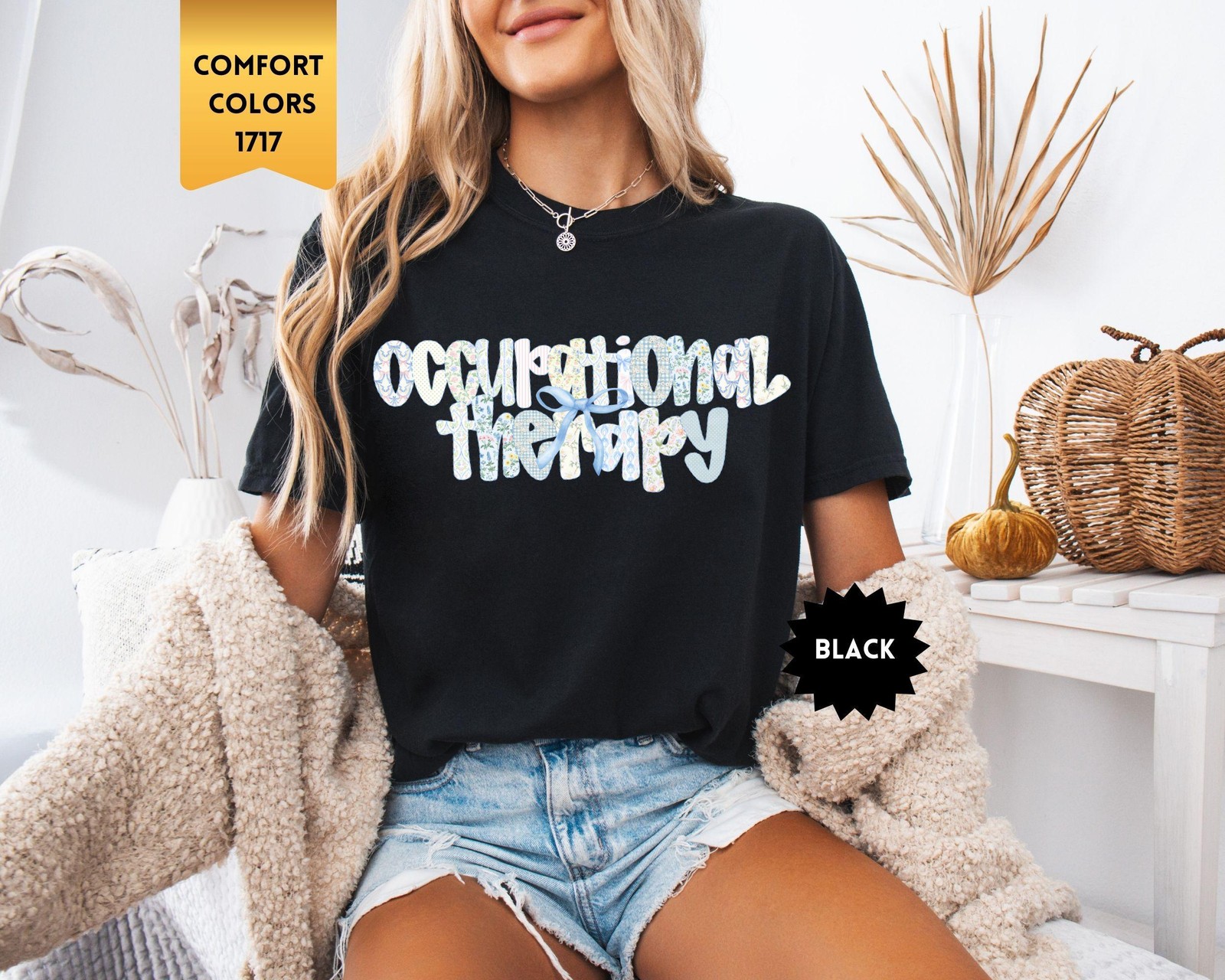 Comfort Colors Occupational Therapy Shirt, Coquette Bow OT Tshirt, Floral Occup