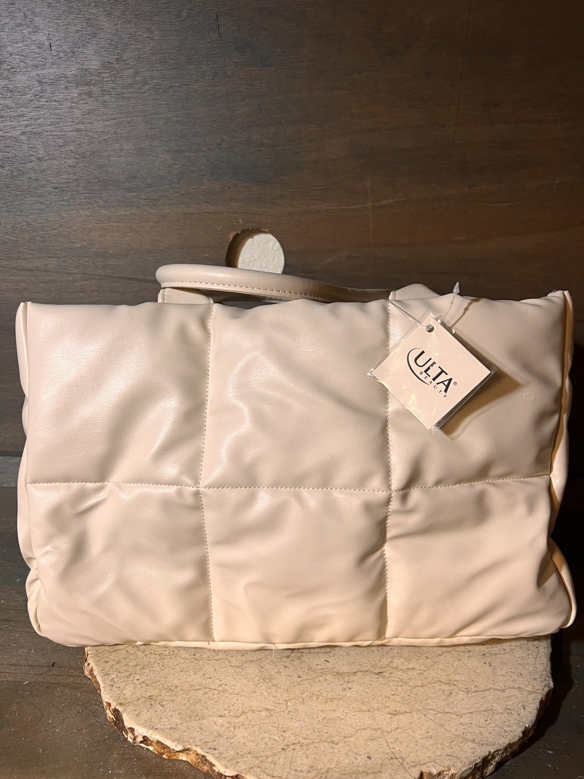 Ulta Beauty Beige Soft Tie Closure Purse Tote 15 X 9 X 5 Inches NWT NEW SOFT