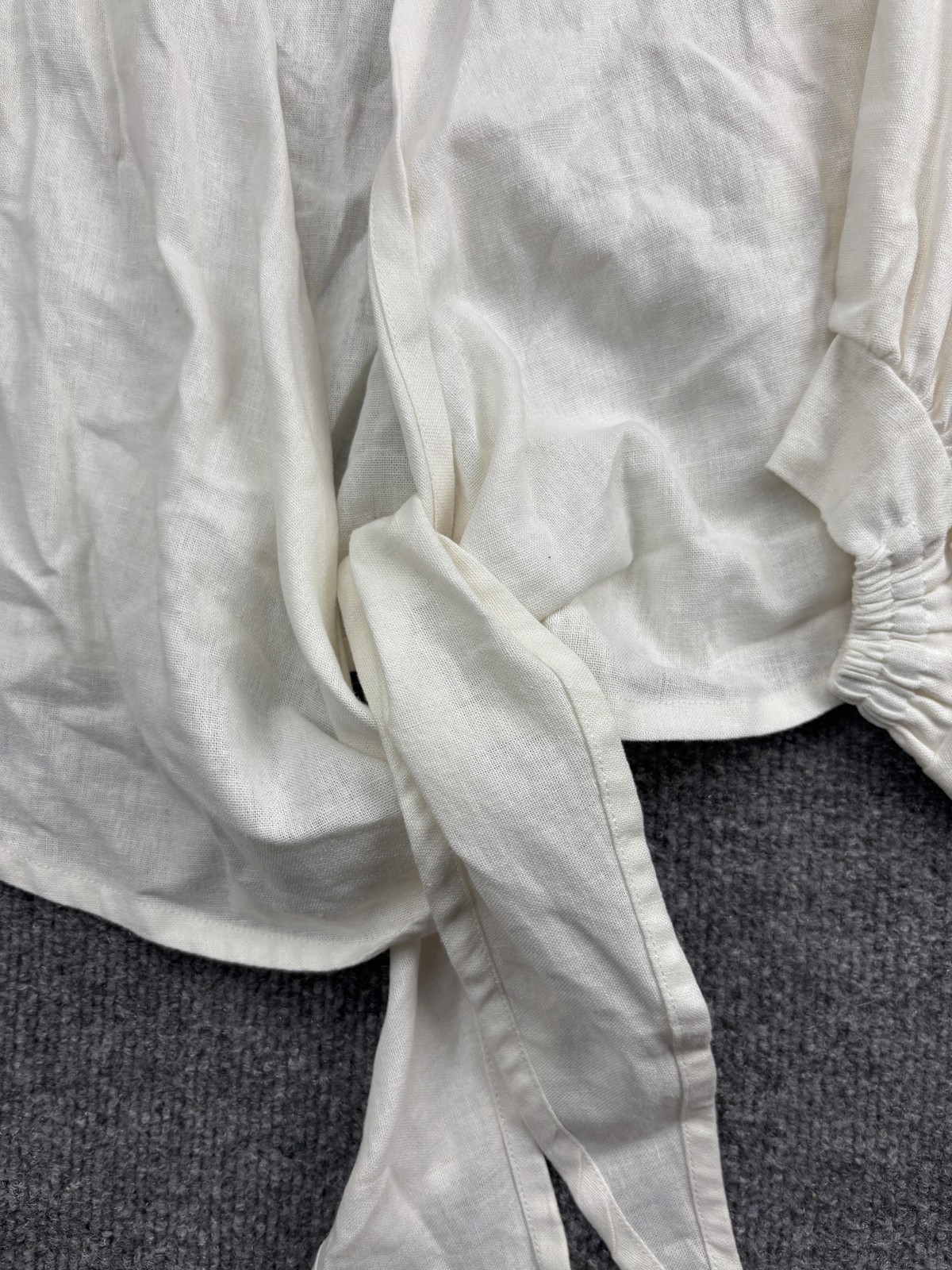 Just Bee Queen Blouse Womens Large White Linen Kimono Tie Front 3/4 Sleeve Top