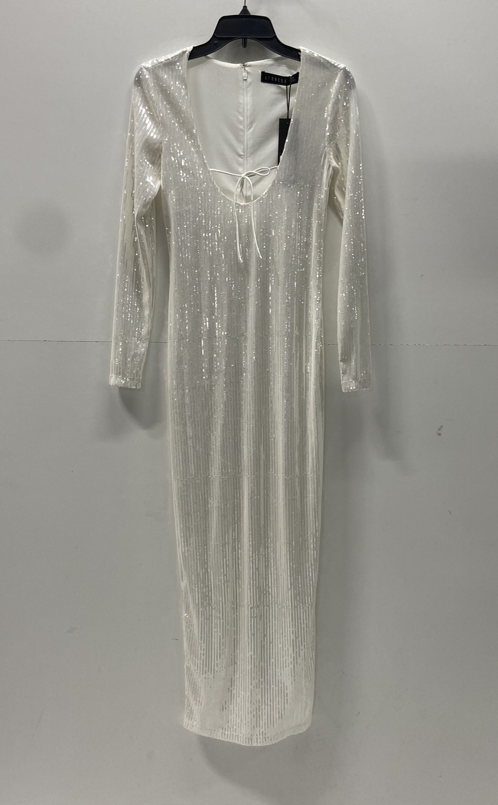 Lioness Women’s Hollywood Dress Porcelain White Sequin Backless Maxi Sz XS NWT