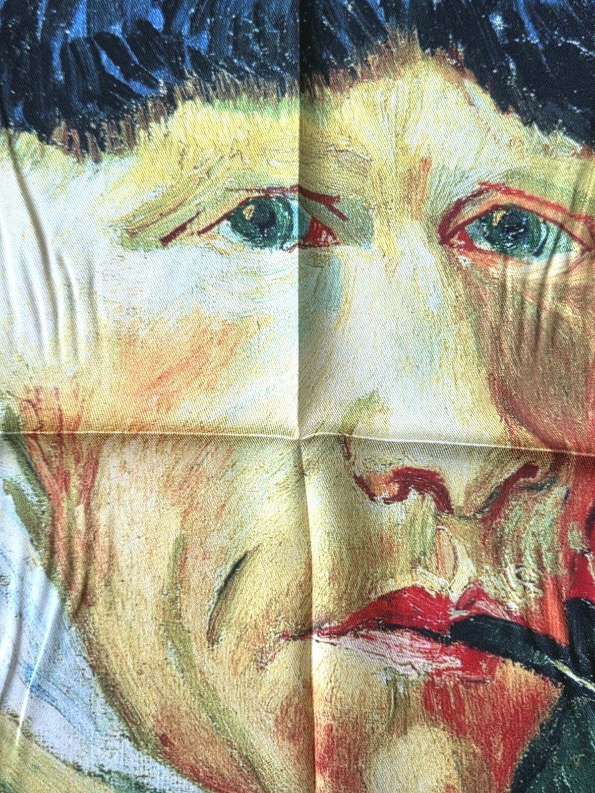 NEW Van Gogh Self Portrait Art SCARF Faux Silk Red Impressionism Man 21″ READ