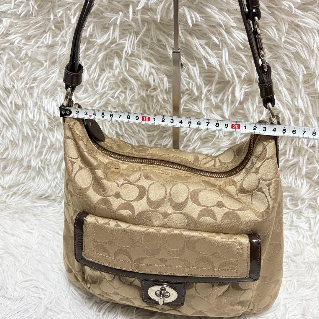 Authentic Coach Signature Hobo Shoulder Bag, Leather, 12.6in, Slightly Dirty