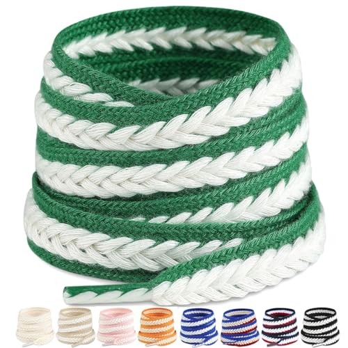 2 Pairs 3/5″ Flat Wide Braided Shoe Laces for 140cm (55inches) Green Cream