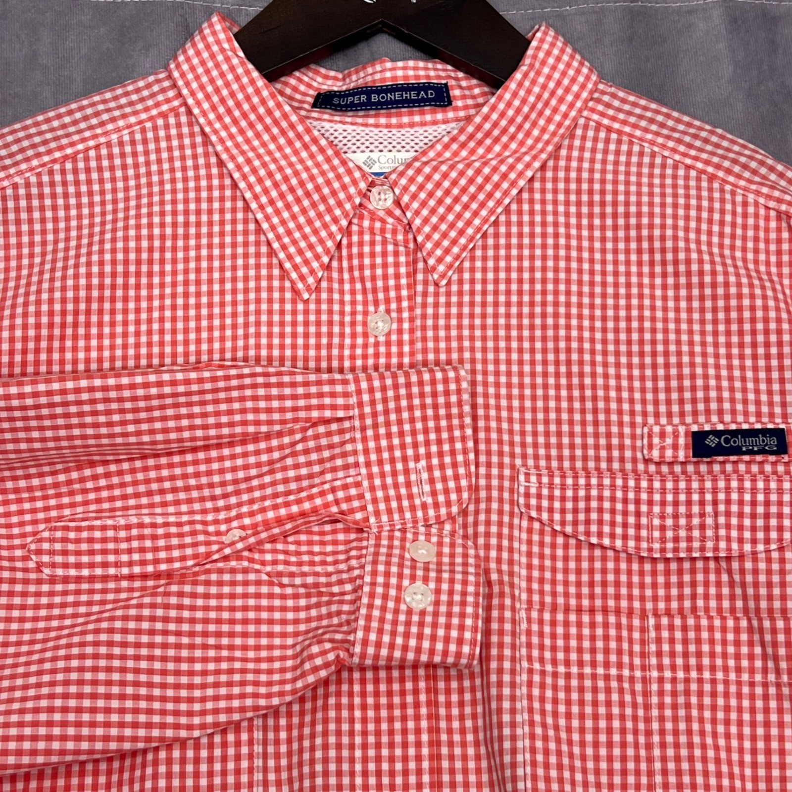 Columbia PFG Super Bonehead Fishing Shirt Mens 3X Red Gingham Plaid Vented L/S