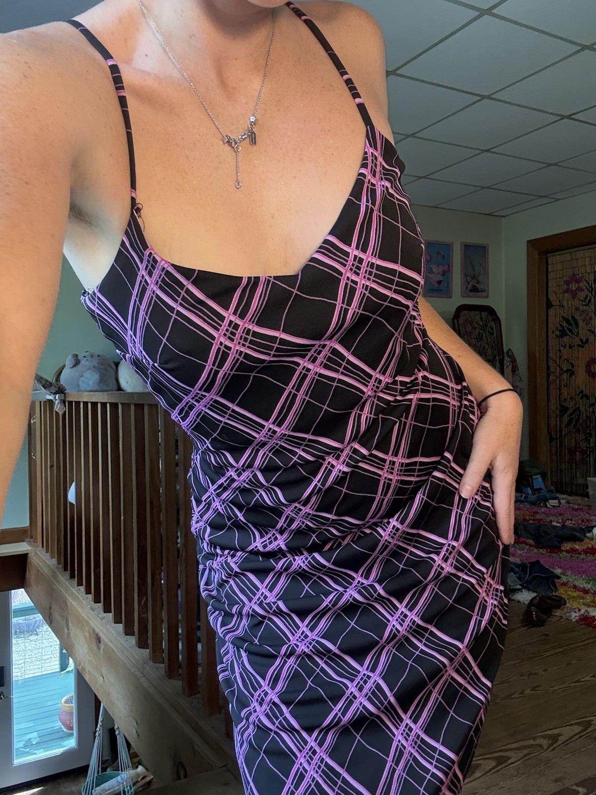 1990s Vintage Whimsygoth Grunge Byer Too! Asymmetrical Black & Purple Dress