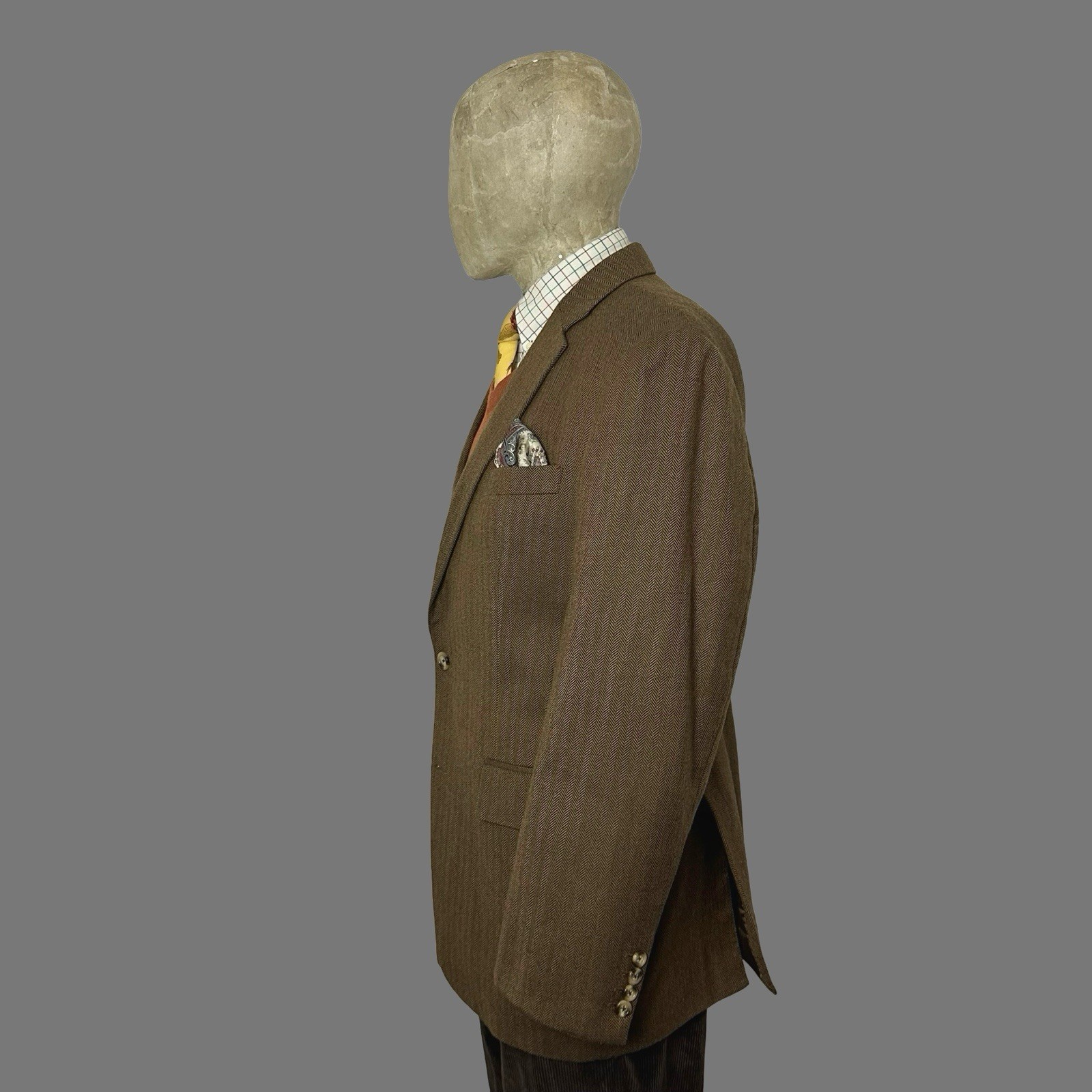 Bespoke Tweed Sport Coat 42R Brown Herringbone Ash Tailor Wool Jacket Tailored