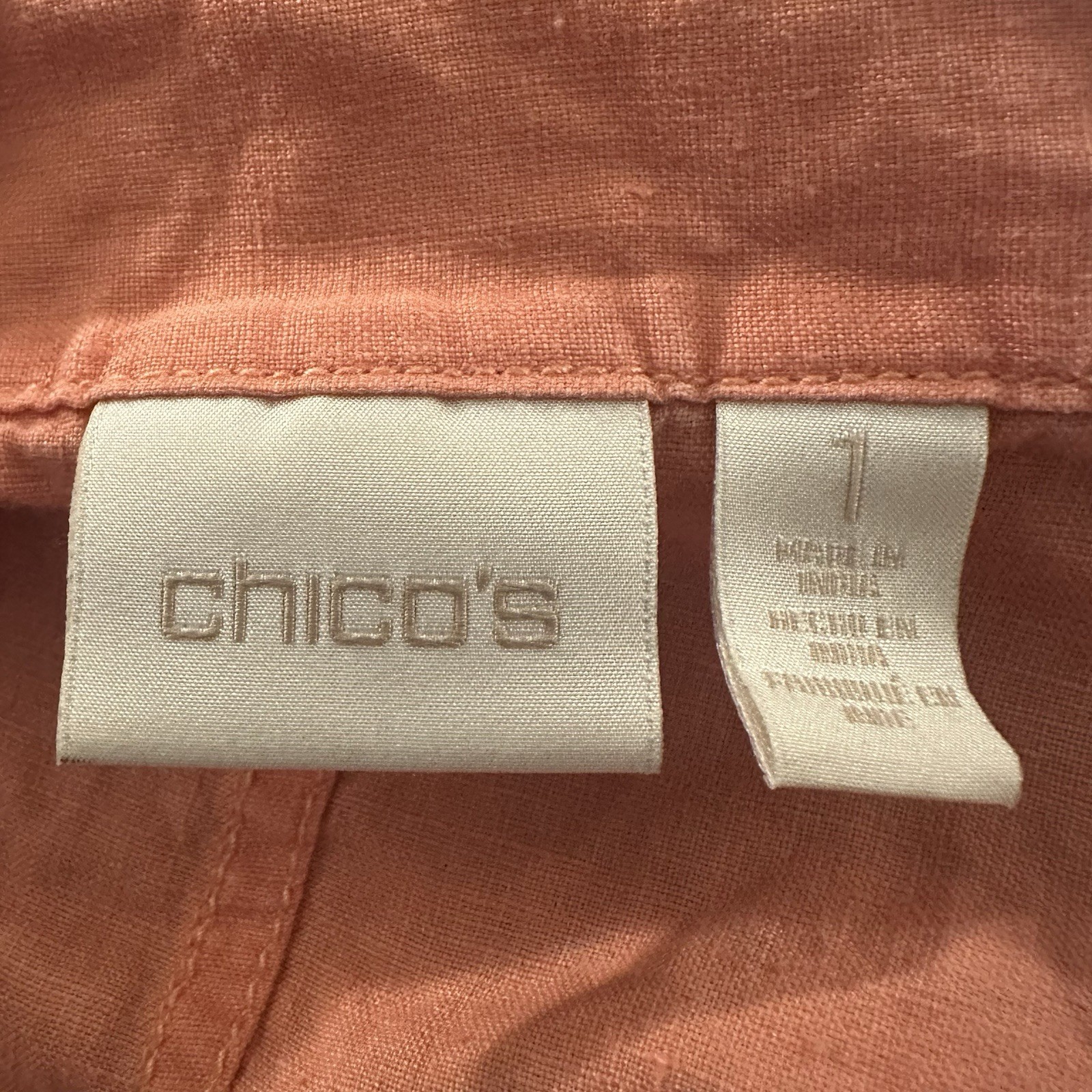 Chico’s Women’s Utility Jacket Cross Dye Linen Pink Snap Button Front Size 1