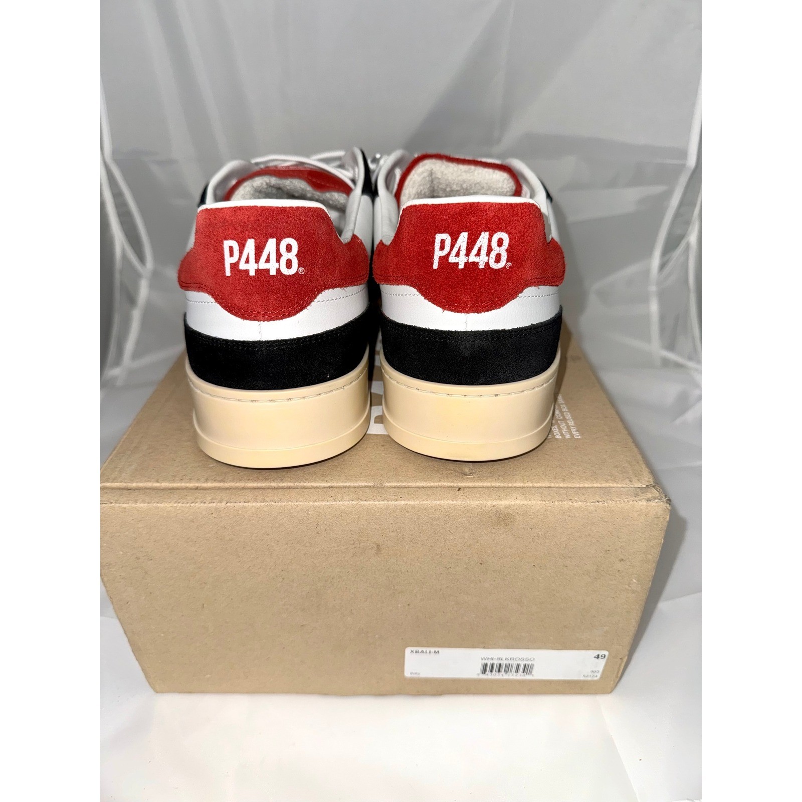 P448 Bali White Black Rosso Red Leather Suede Mens 15/15.5 (49) NIB