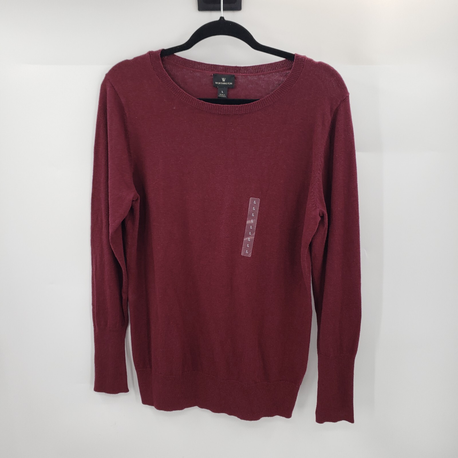 Worthing Large Burgundy Red Sweater Womens Cotton Blend Pullover Round Neck
