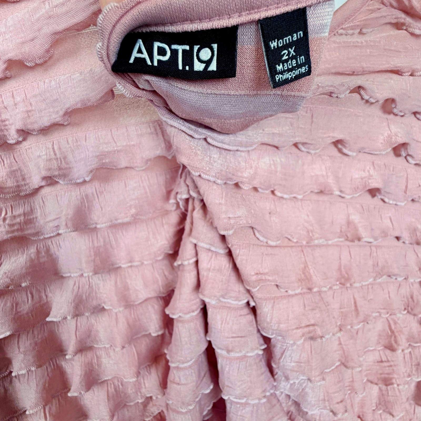 Apt. 9 Pink Tiered Ruffle Textured Top 2X Short Sleeve Romantic Boho Blouse