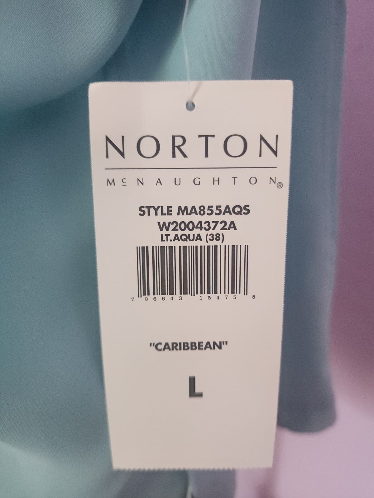 Norton Mcnaughton; color lt. aqua “caribbean”; size L polyester; includes tags