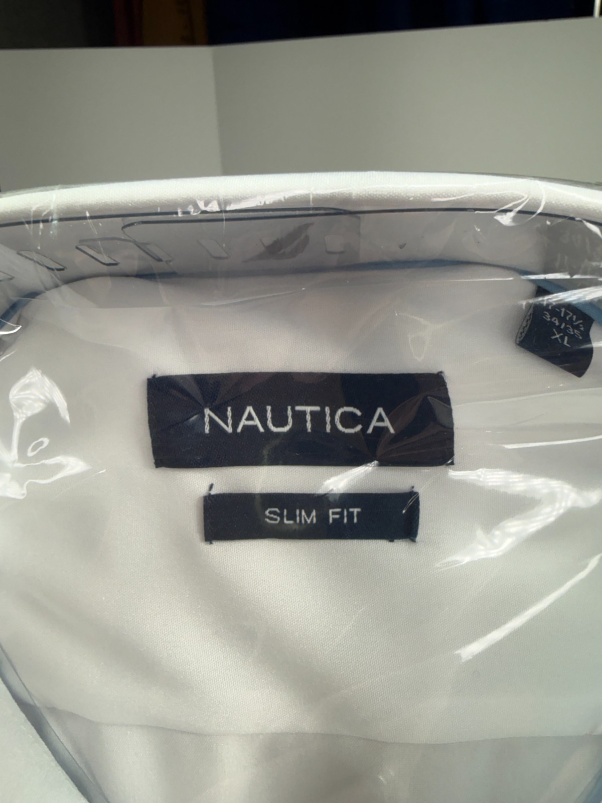 Nautica Mens Performance Super Dress Shirt White Slim Stretch XL 17-17.5 32/33