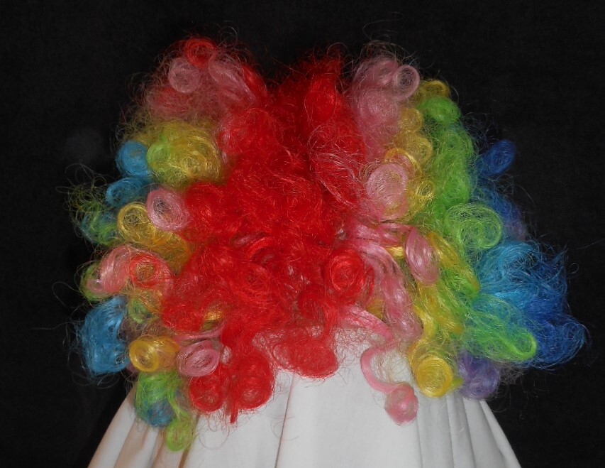 Vintage Curly Rainbow Clown Wig Adult fit all Synthetic Fiber Halloween Costume