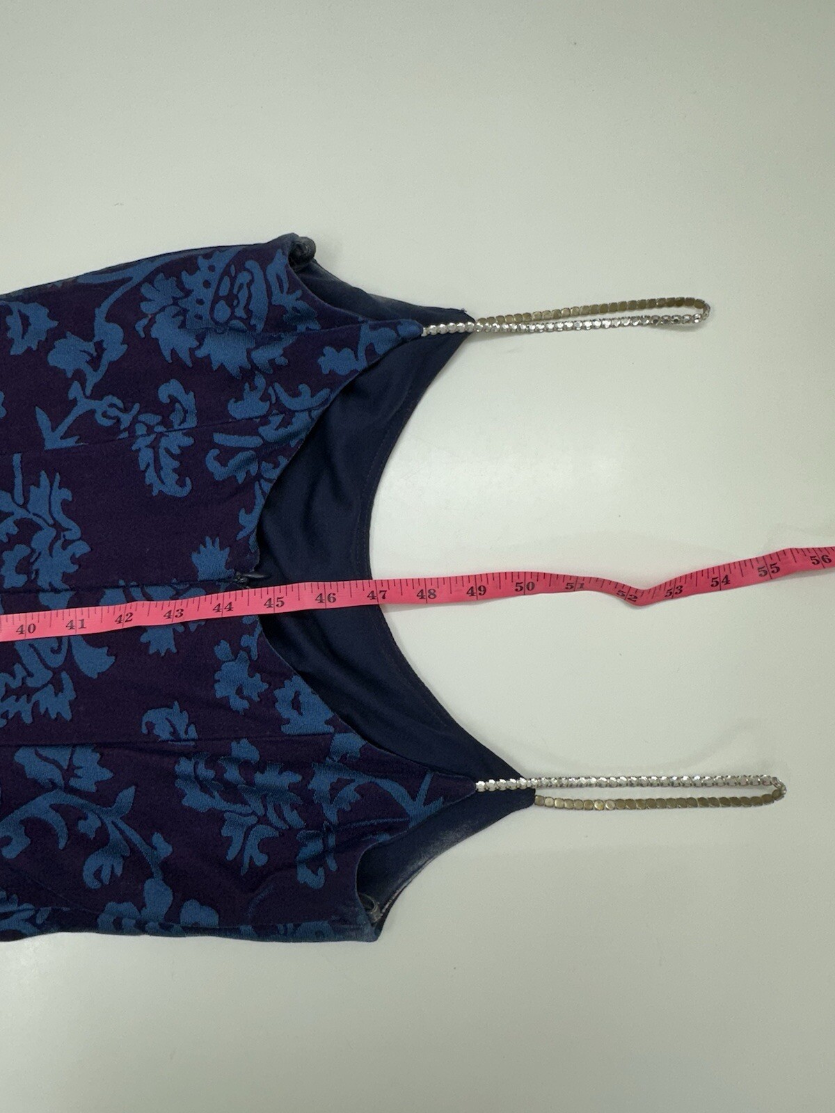 Bari Jay Womens Dress Size 5-6 Blue Floral Gem Spaghetti Staps Maxi Vintage