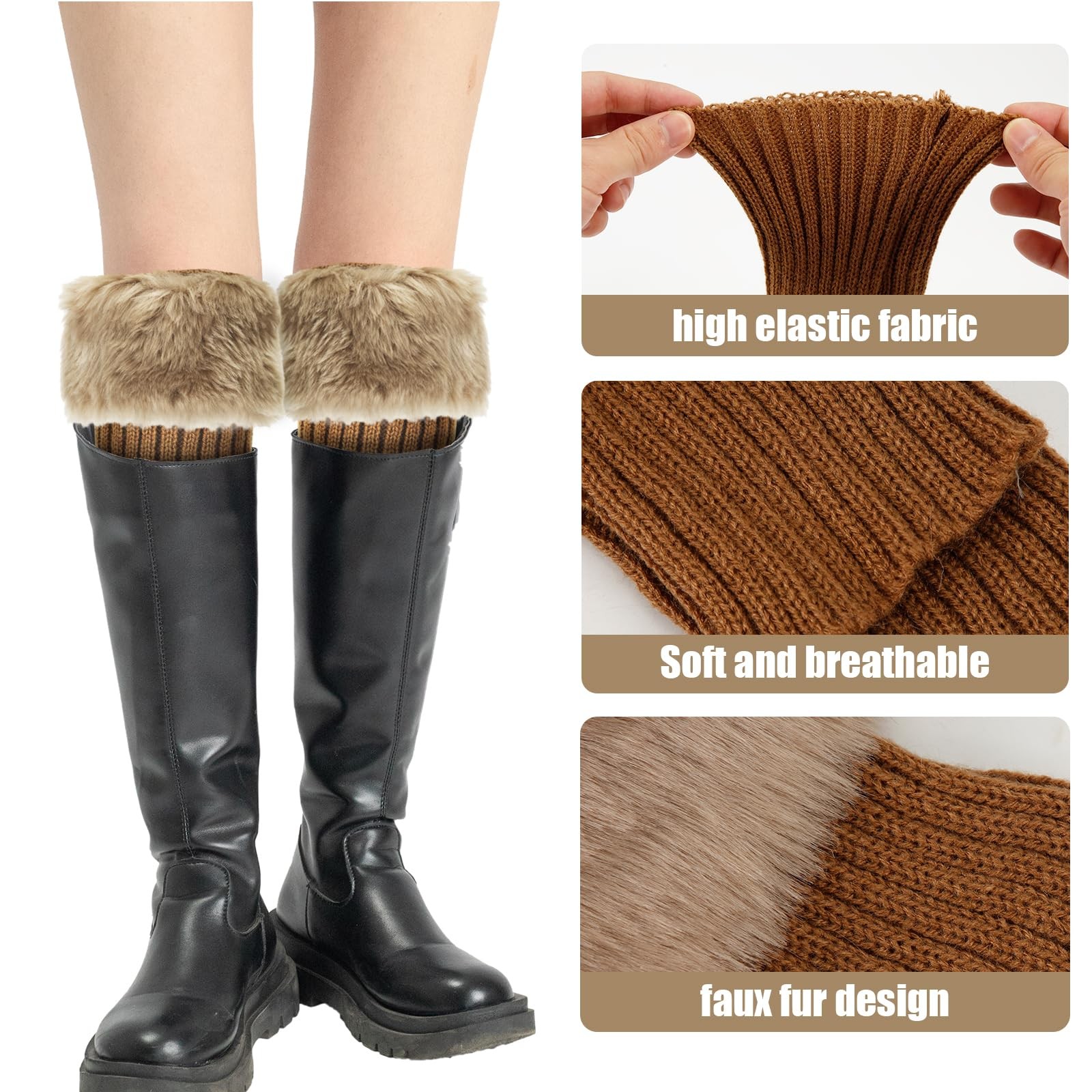 PEUTIER Fluffy Leg Warmers, 7 inch as shown in the detail picture, Khaki