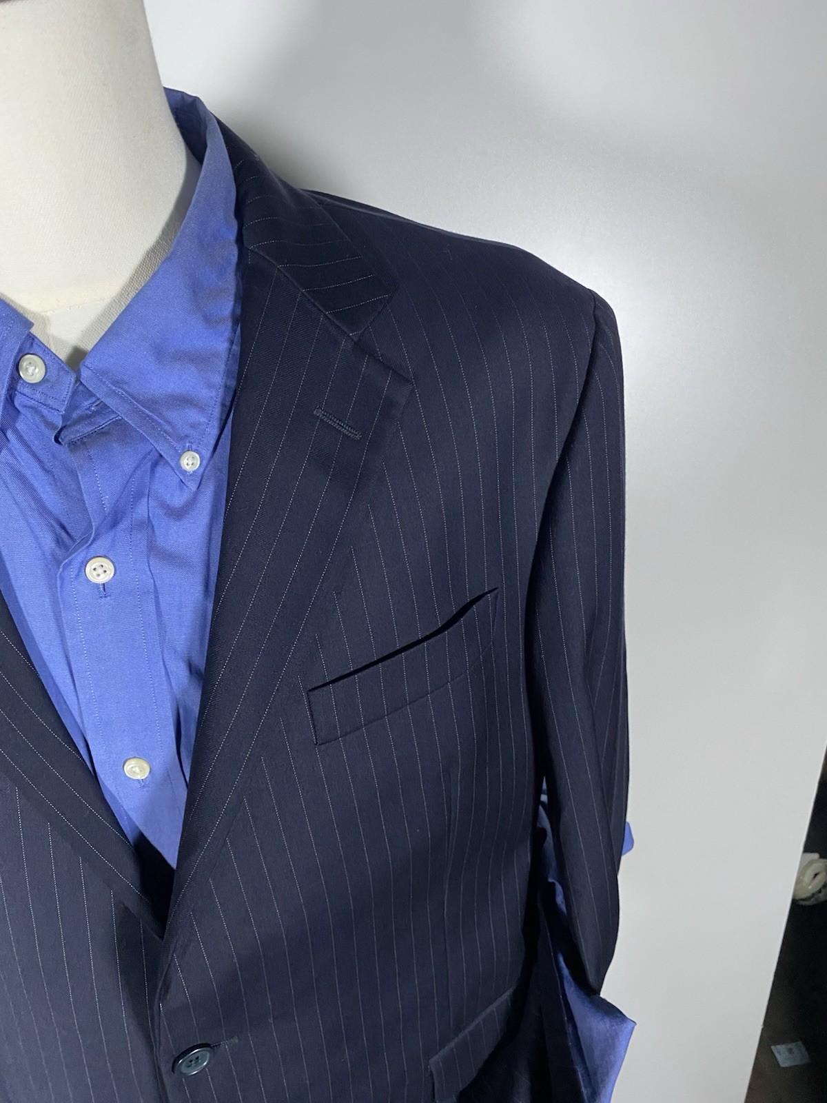 Hickey Freeman Milburn 44S Navy Pinstripe Wool 2pc Suit Jacket Pants W40 X L29