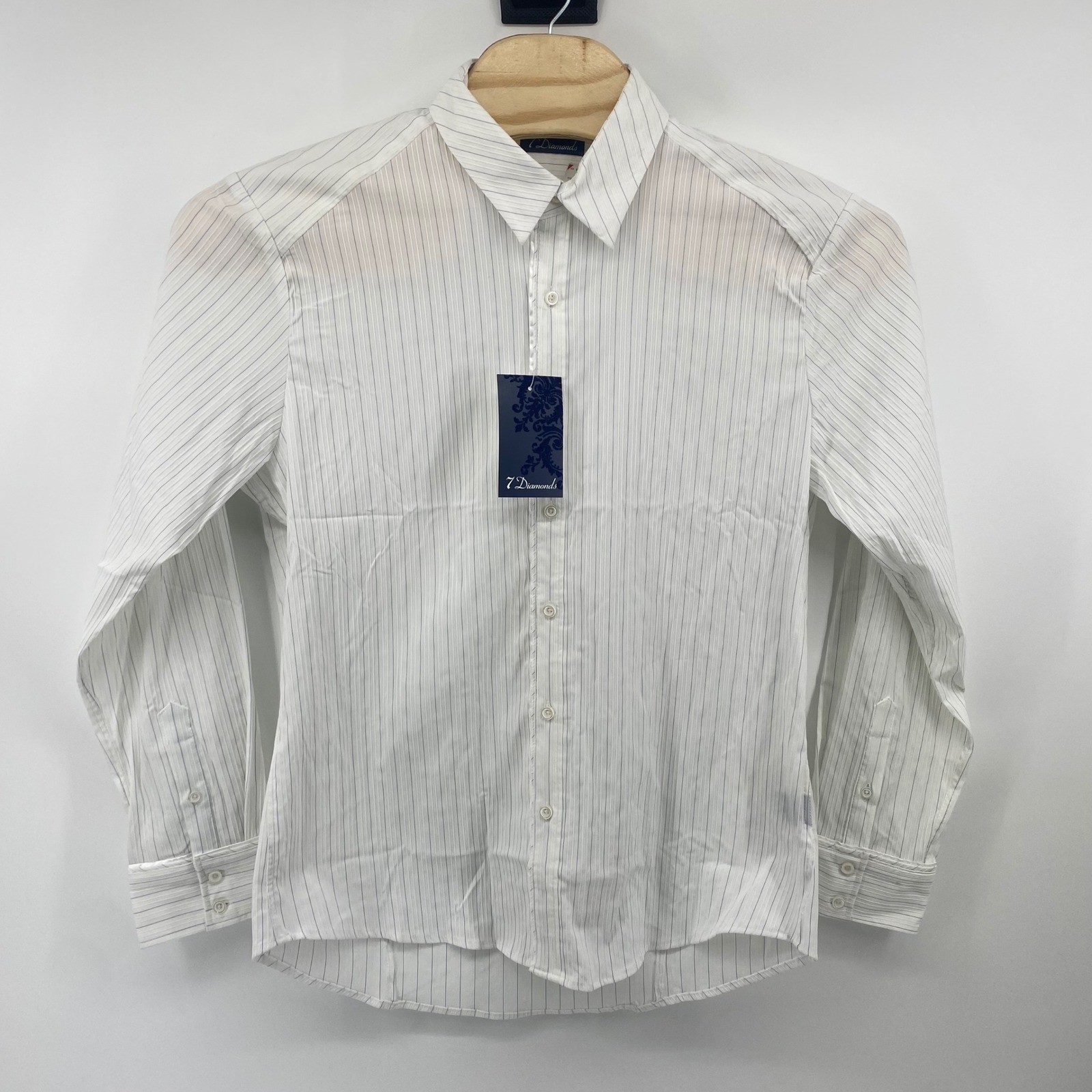 7 Diamonds Button Down Men XL White Pinstripe Big City Nights Long Sleeve