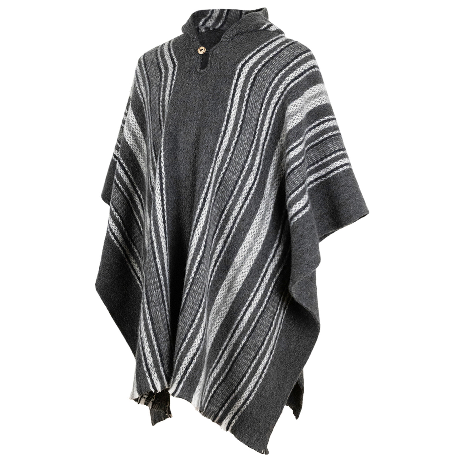 LLAMA WOOL MENS UNISEX SOUTH AMERICAN HANDWOVEN PONCHO CAPE COAT JACKET GRAY