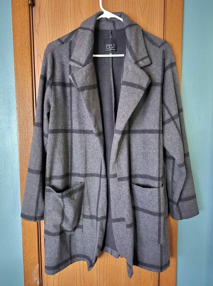 Size L Gray & Black Striped BBJ Los Angeles Lightweight Open Jacket with Pockets