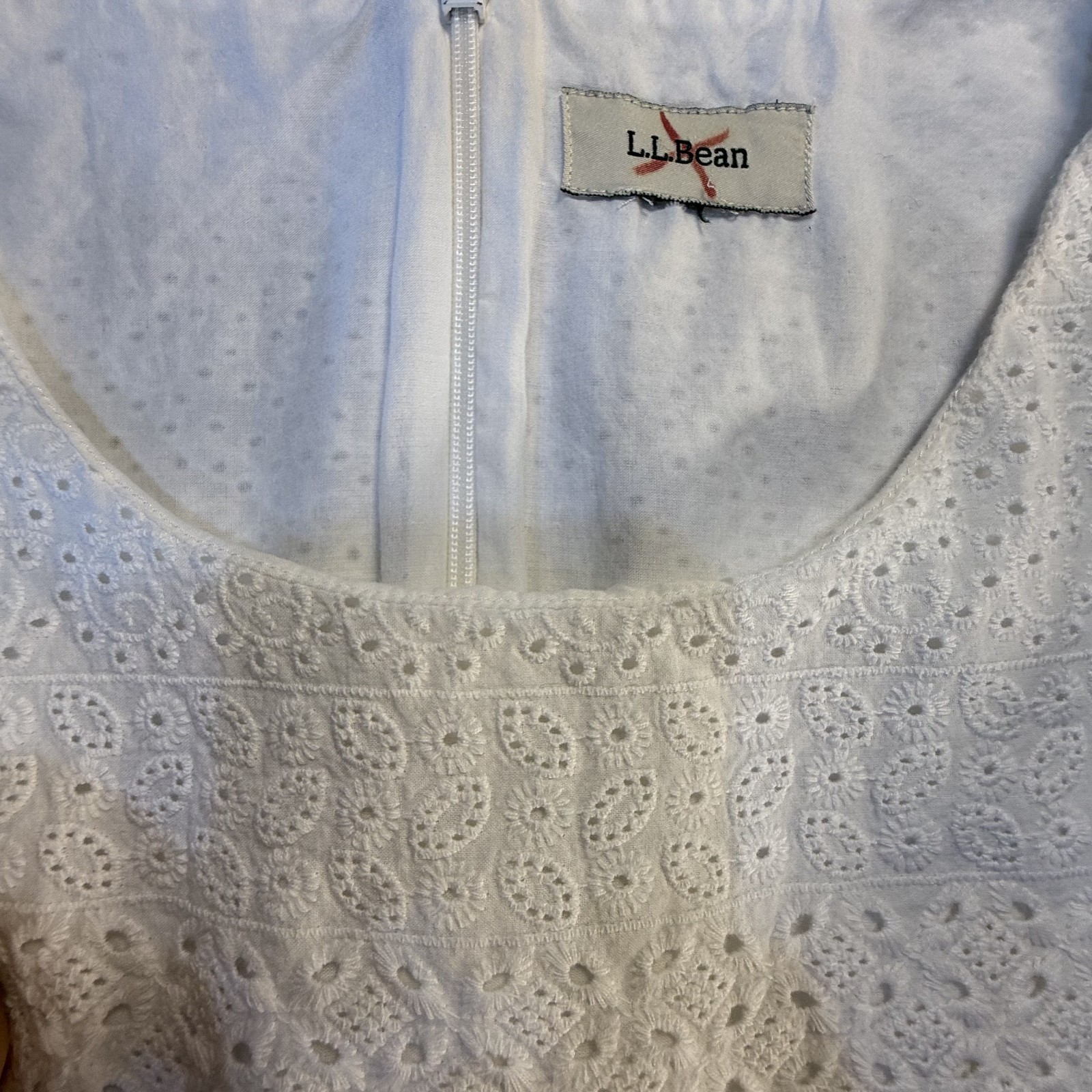 LL Bean 100% Cotton Dress Sheath Midi Back Zippper Eyelet Fabric