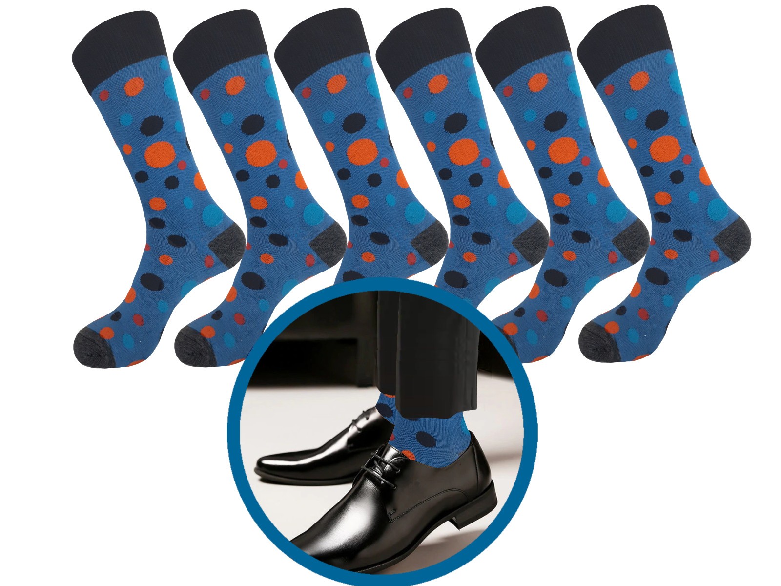 BLUE MULTICOLOR POLKA DOT COTTON NOVELTY DRESS SOCKS 10-13 TRUE TO SIZE