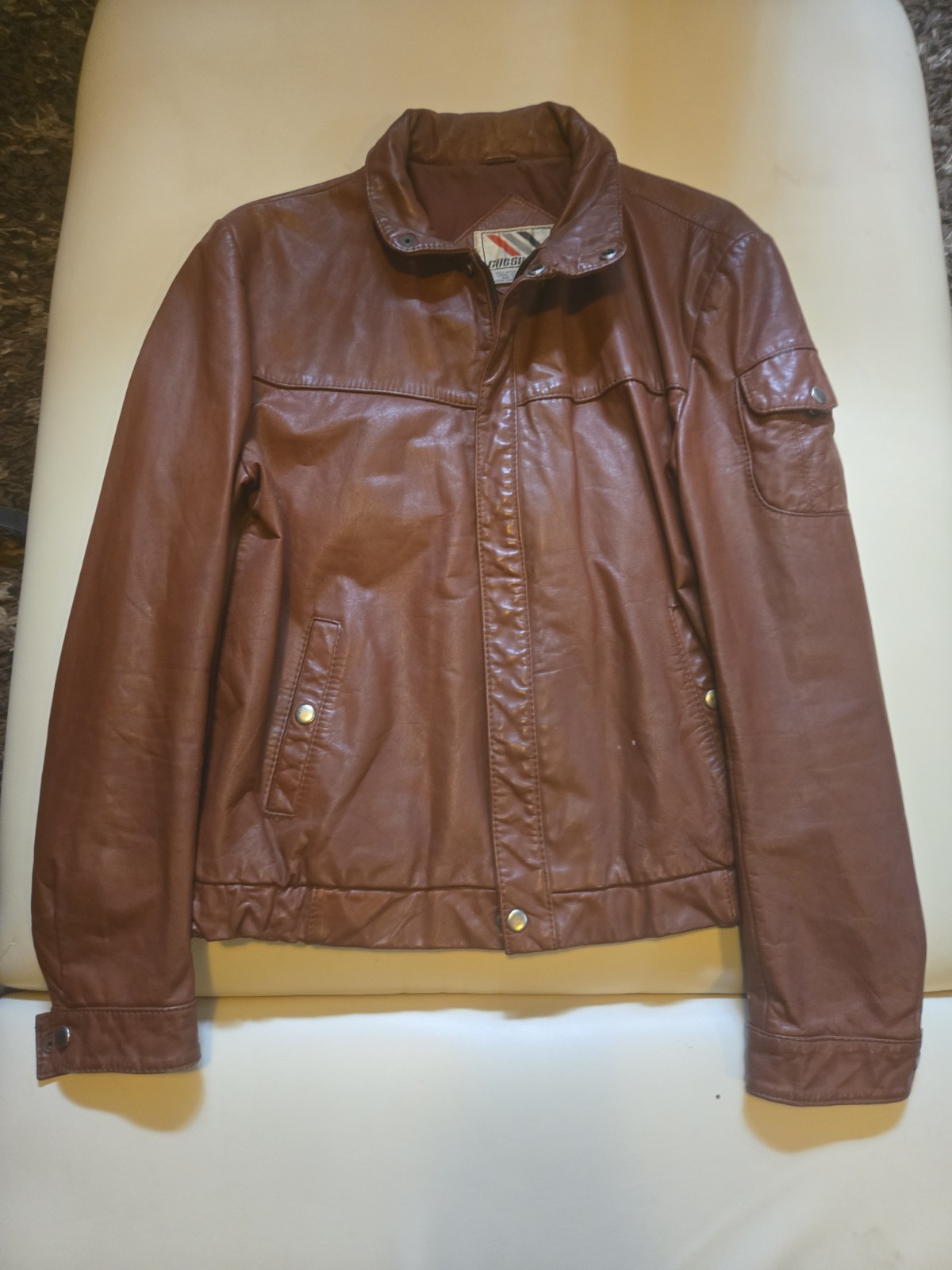 Vintage Chess King Men’s Orange Genuine Leather Jacket Size 40 (Medium)