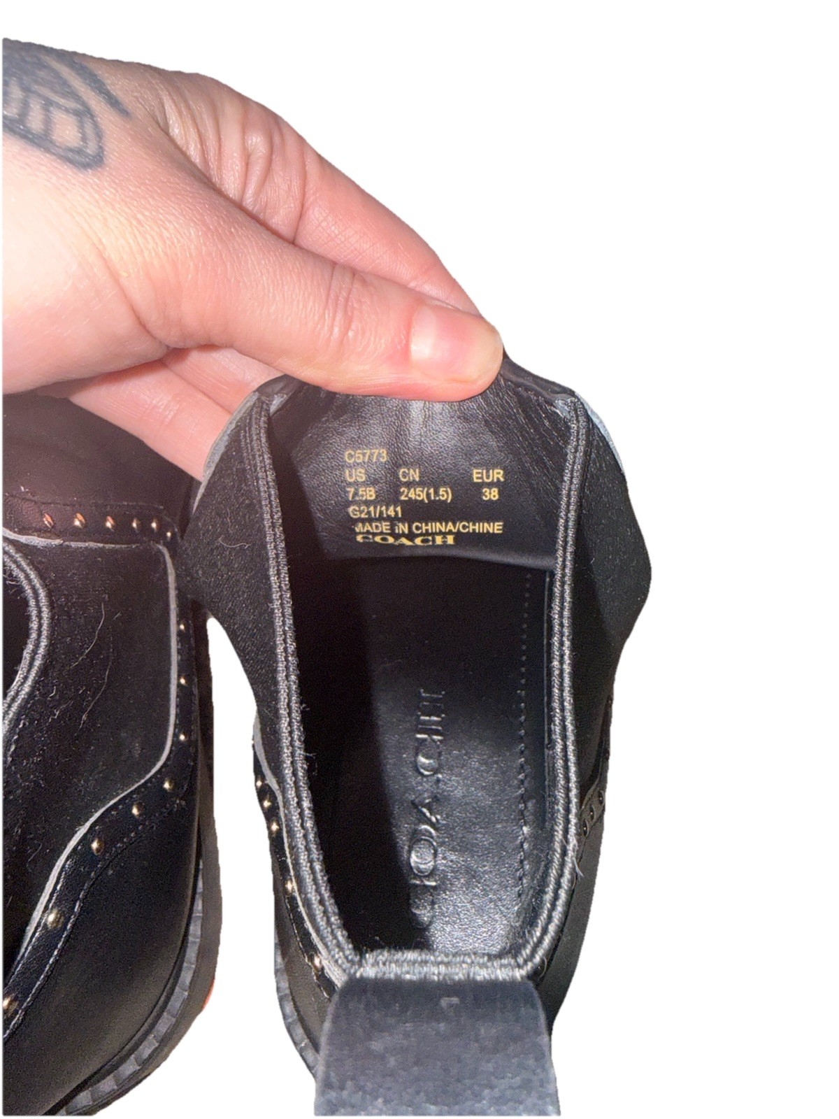 Coach Lory Studded Black Leather Ankle Chelsea Boots Women’s Size 7.5B C5773