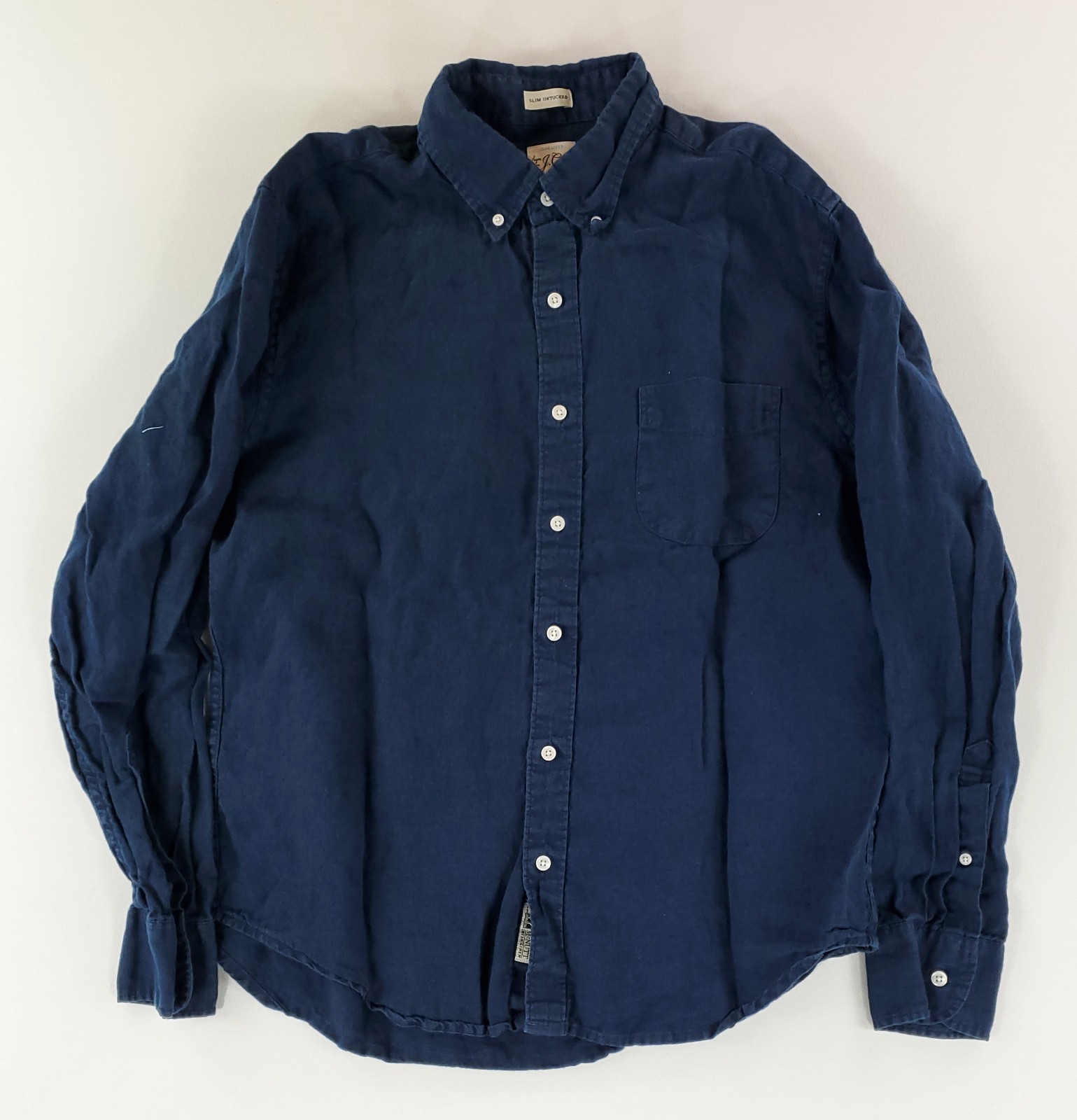 J Crew Shirt Button Down 100% Linen Baird McNutt Slim Untucked Blue Mens L
