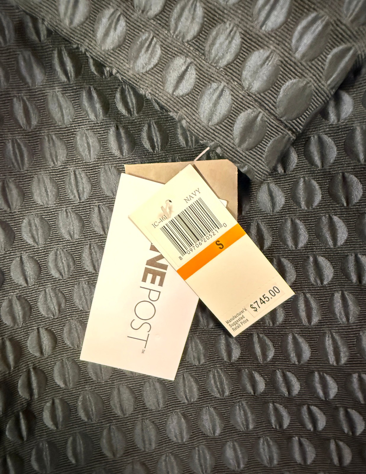 NWT JANE POST $745 NAVY TONAL JACQUARD COAT SZ S SMALL