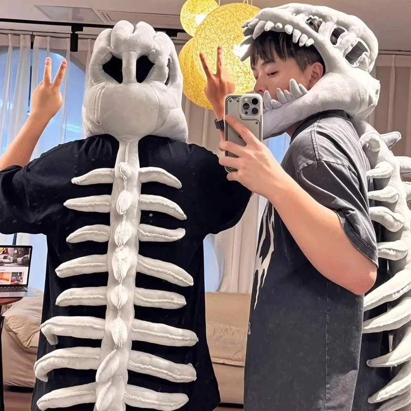 Realistic Dinosaur Skeleton Costume Set Unisex Headgear Cosplay 75cm 115cm New