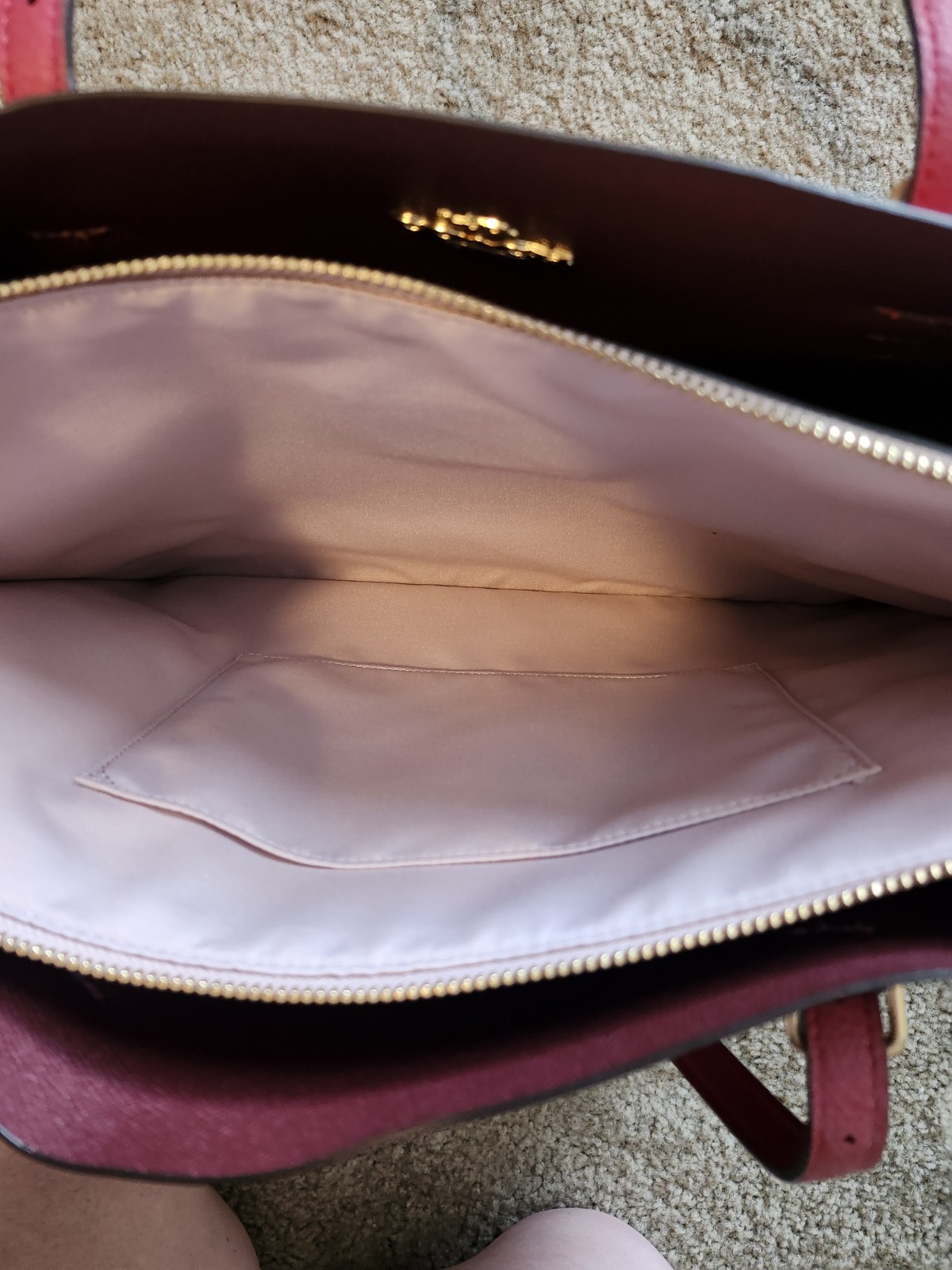COACH Mollie Red Leather Tote Bag Light Pink Interior Gold Accent