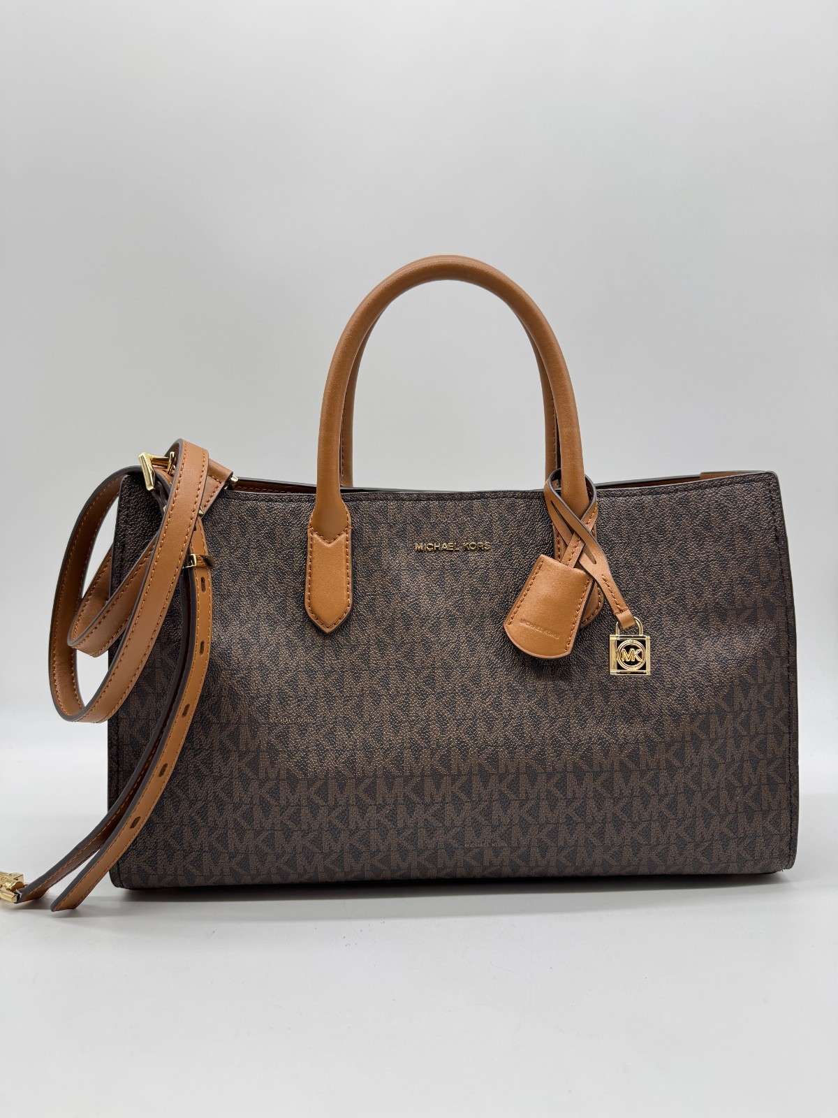 MICHAEL KORS Scarlett East West logo coated canvas satchel crossbody bag -Acorn
