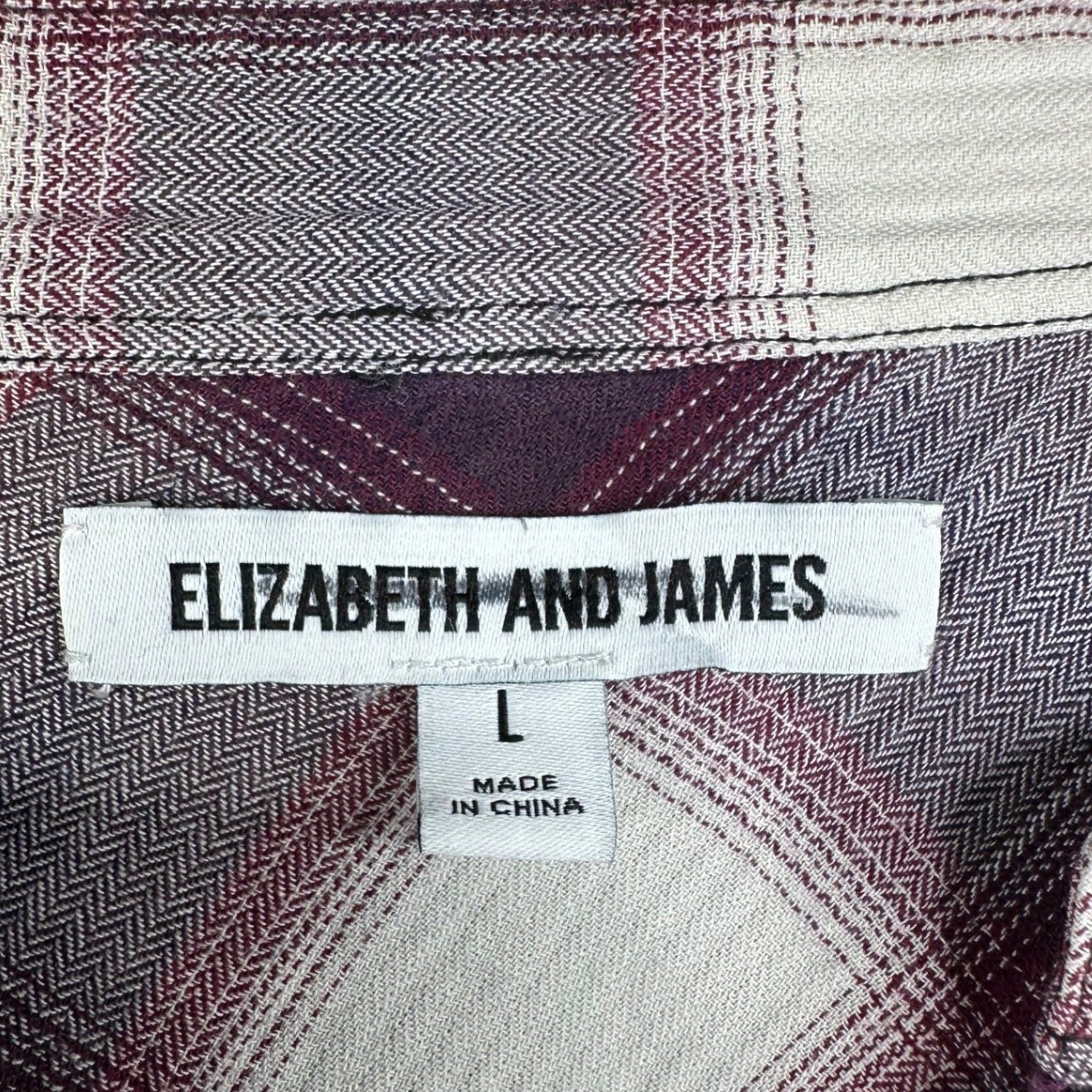 Elizabeth and James Flint Oversized Plaid Cotton Shirt size Large Gray/Maroon