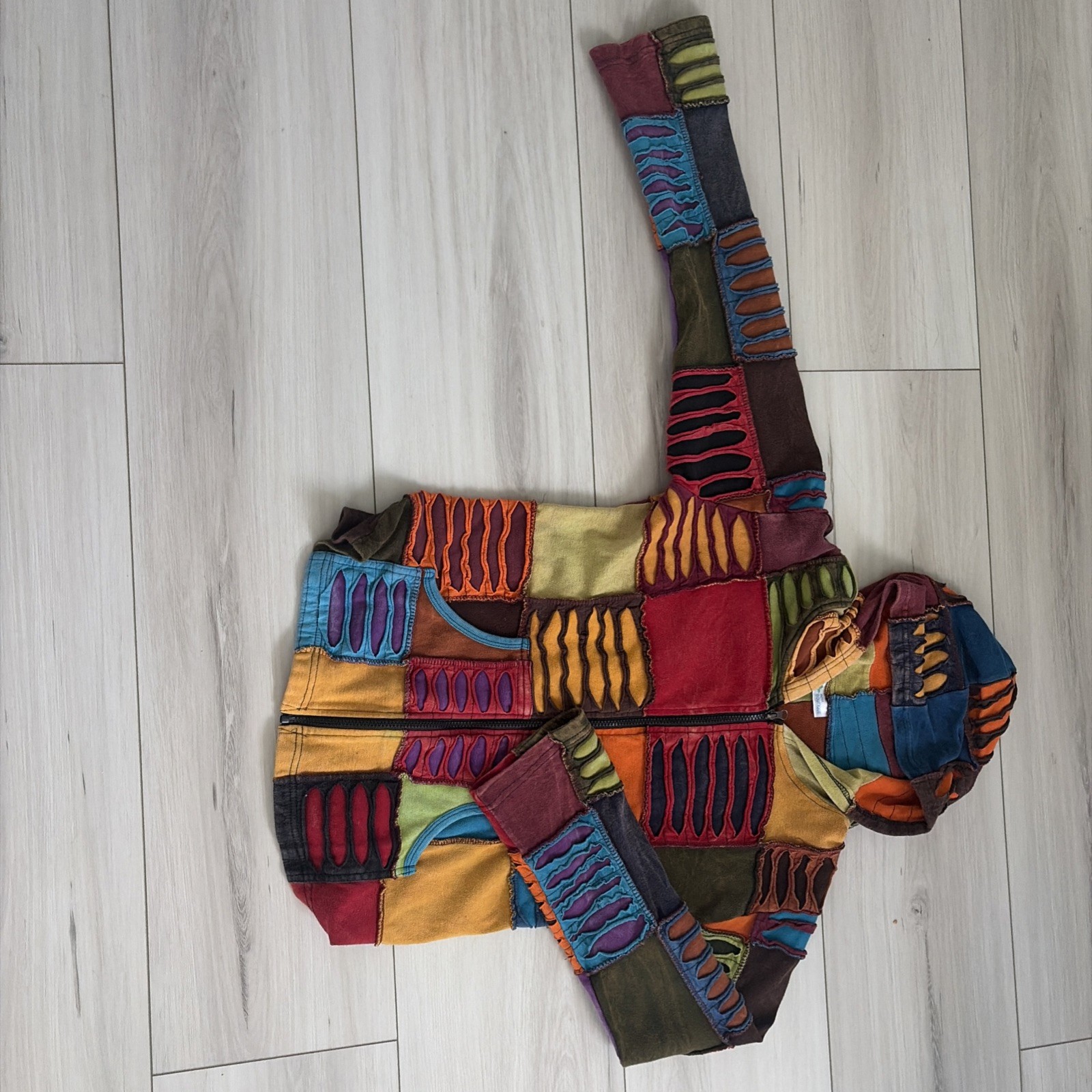 Multicolored Patchwork India Boutique zip up hoodie