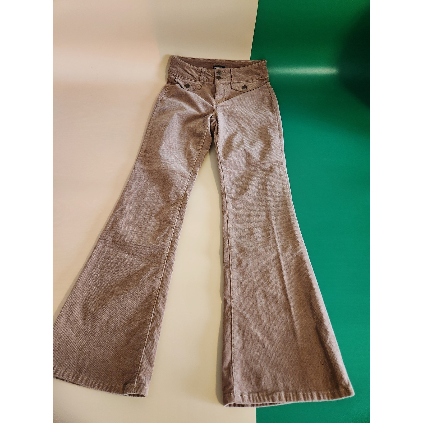 Jones New York Corduroy Pants Women 4 Tan Flare Leg Double Button JNY Stretch