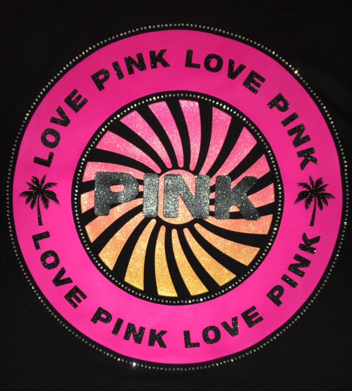 Victoria’s Secret PINK Perfect Tee Rhinestone Glitter Love Logo Shirt Top L NWT