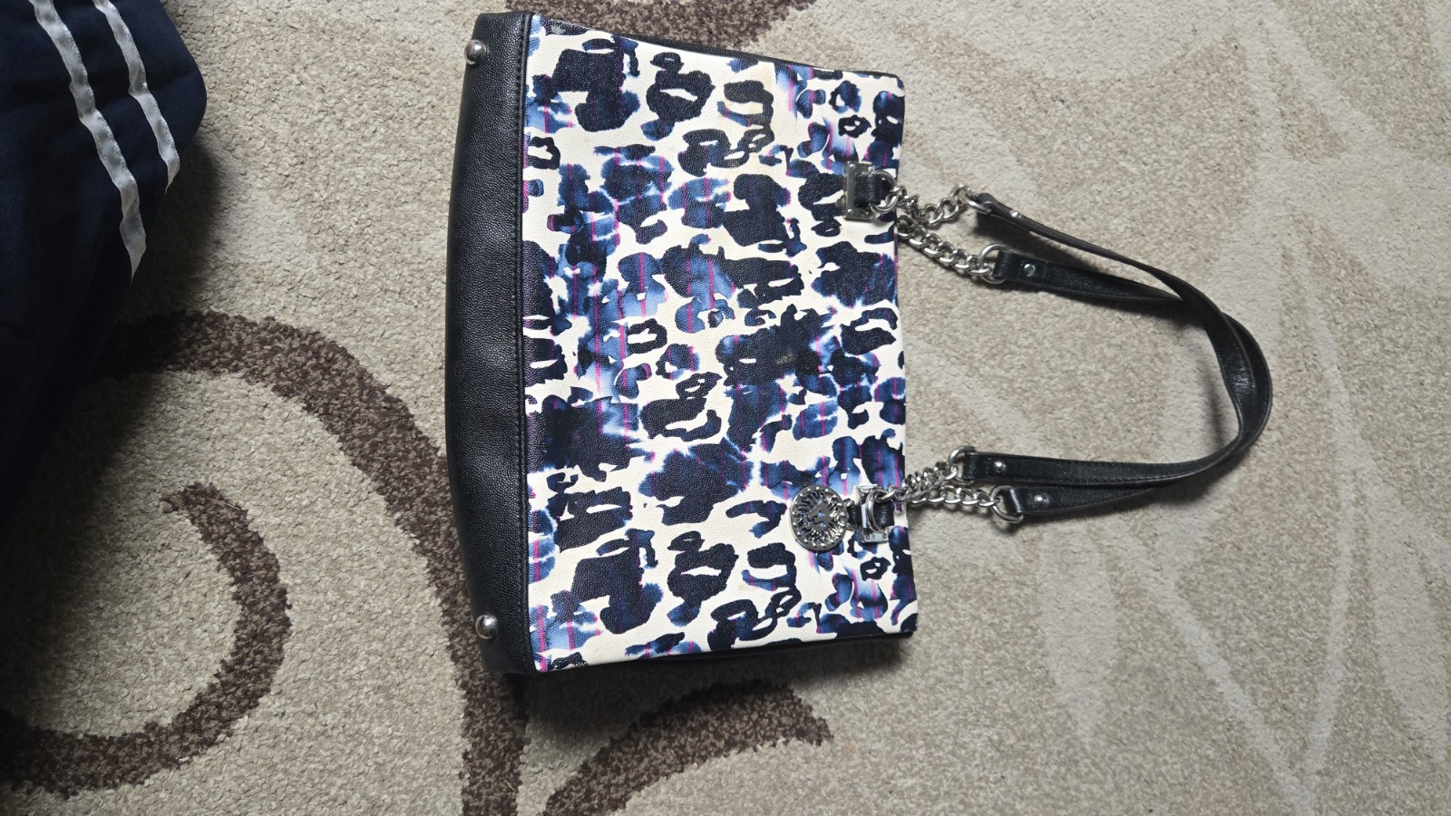 Anne Klein Blue/Black/White Leopard Print Shoulder Bag