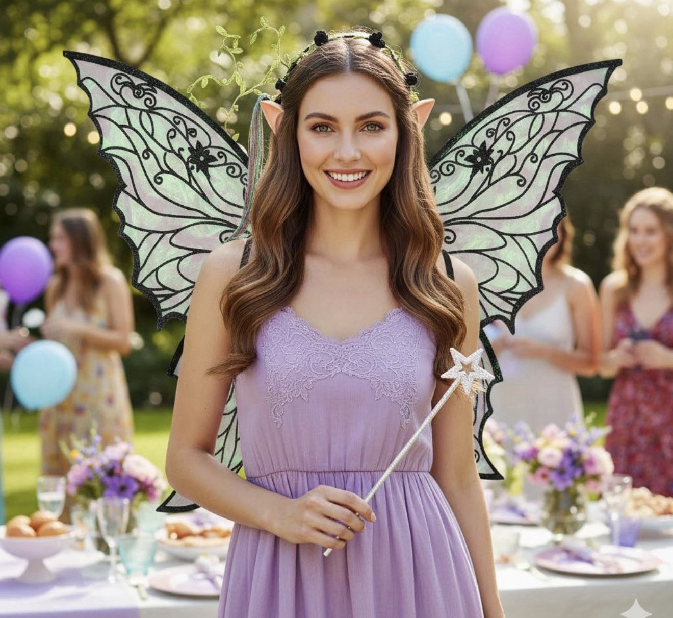 Fairy Wings 31.5″x21.6″ Floral Garland Fairy Hair Tinsel Wand Elf Ears Costume