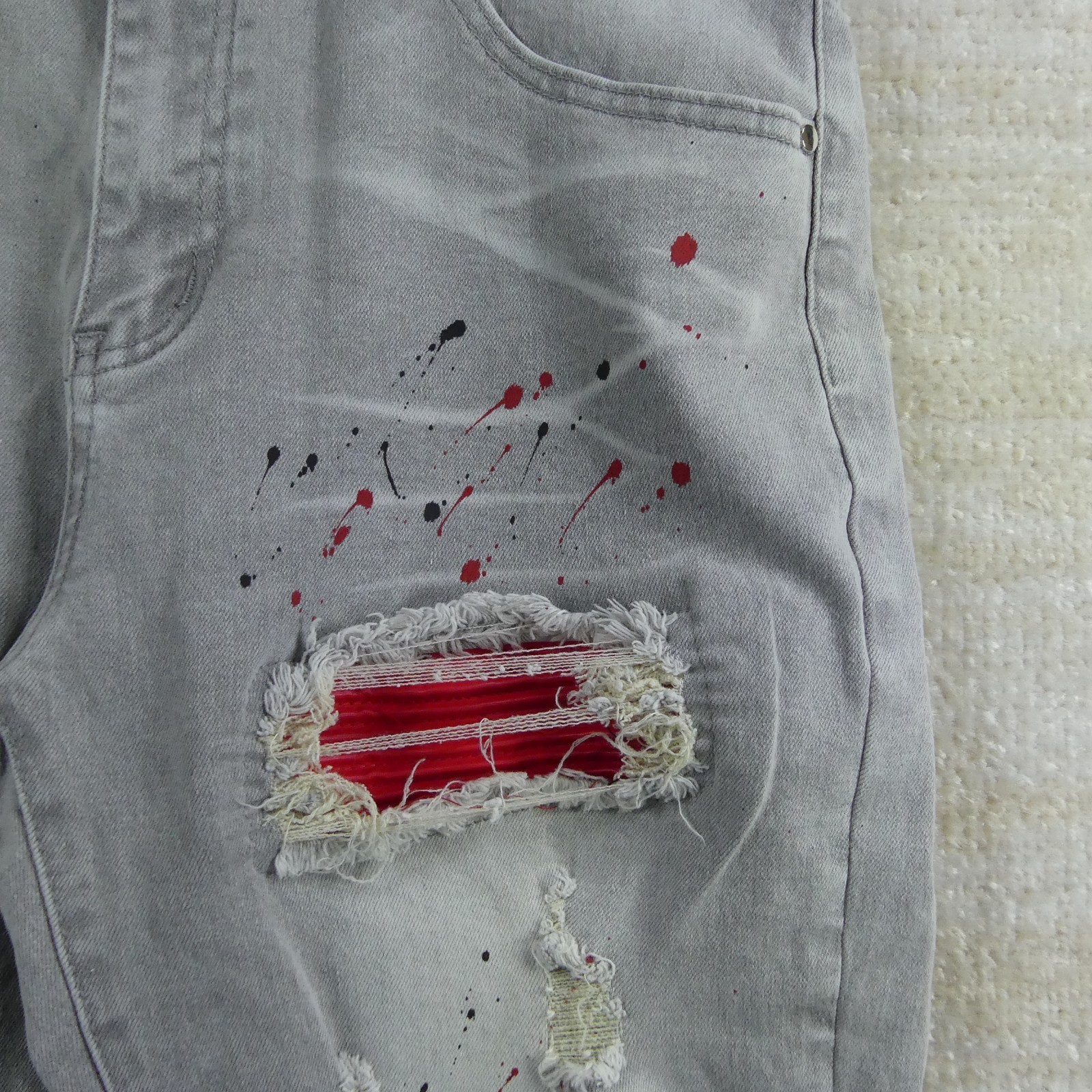 Jeans Mens 32×32 Blue Distressed Paint Splatter Whiskering Streetwear
