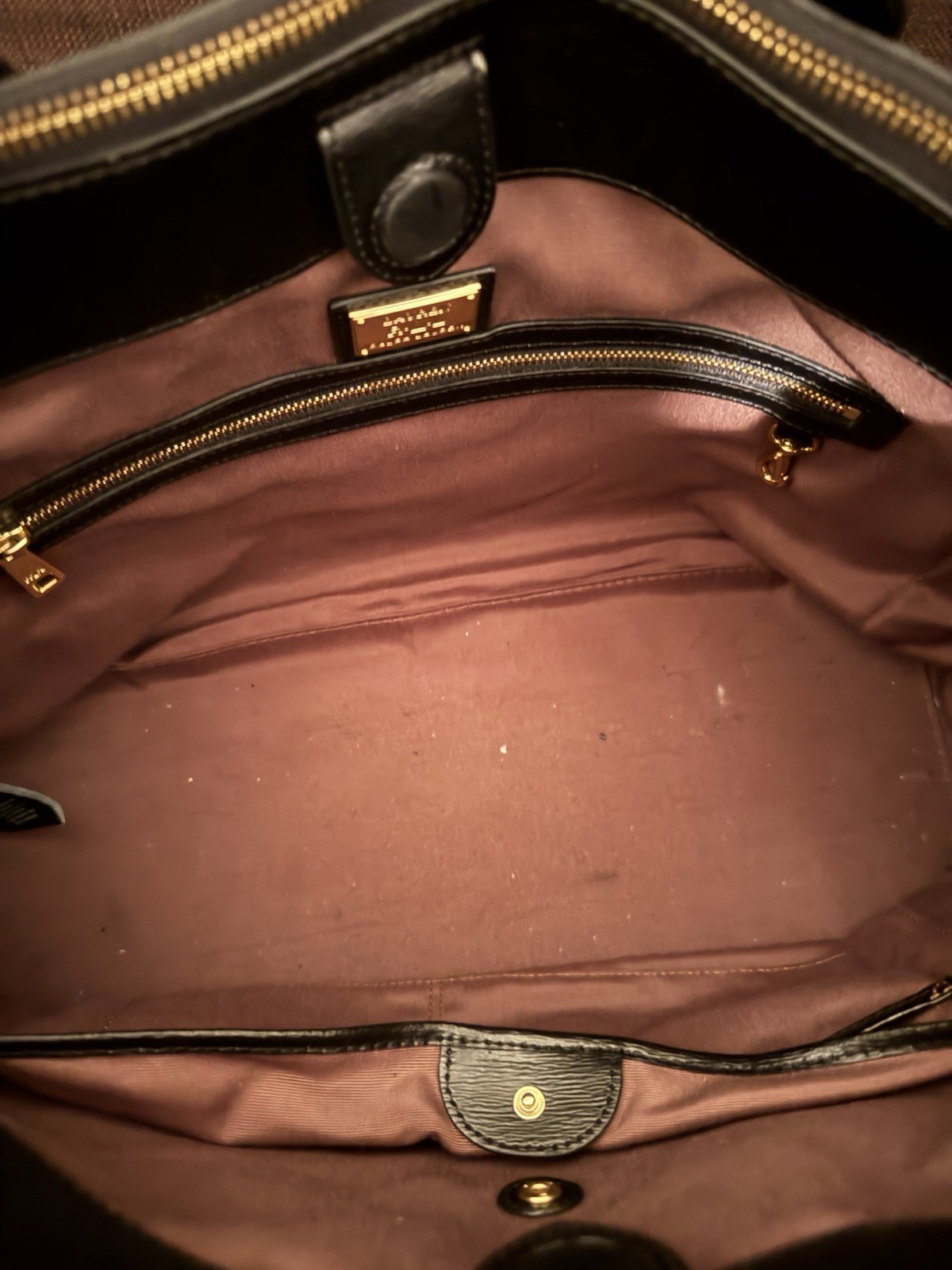 lauren ralph lauren black satchel top handle zip gold hardware inner pockets