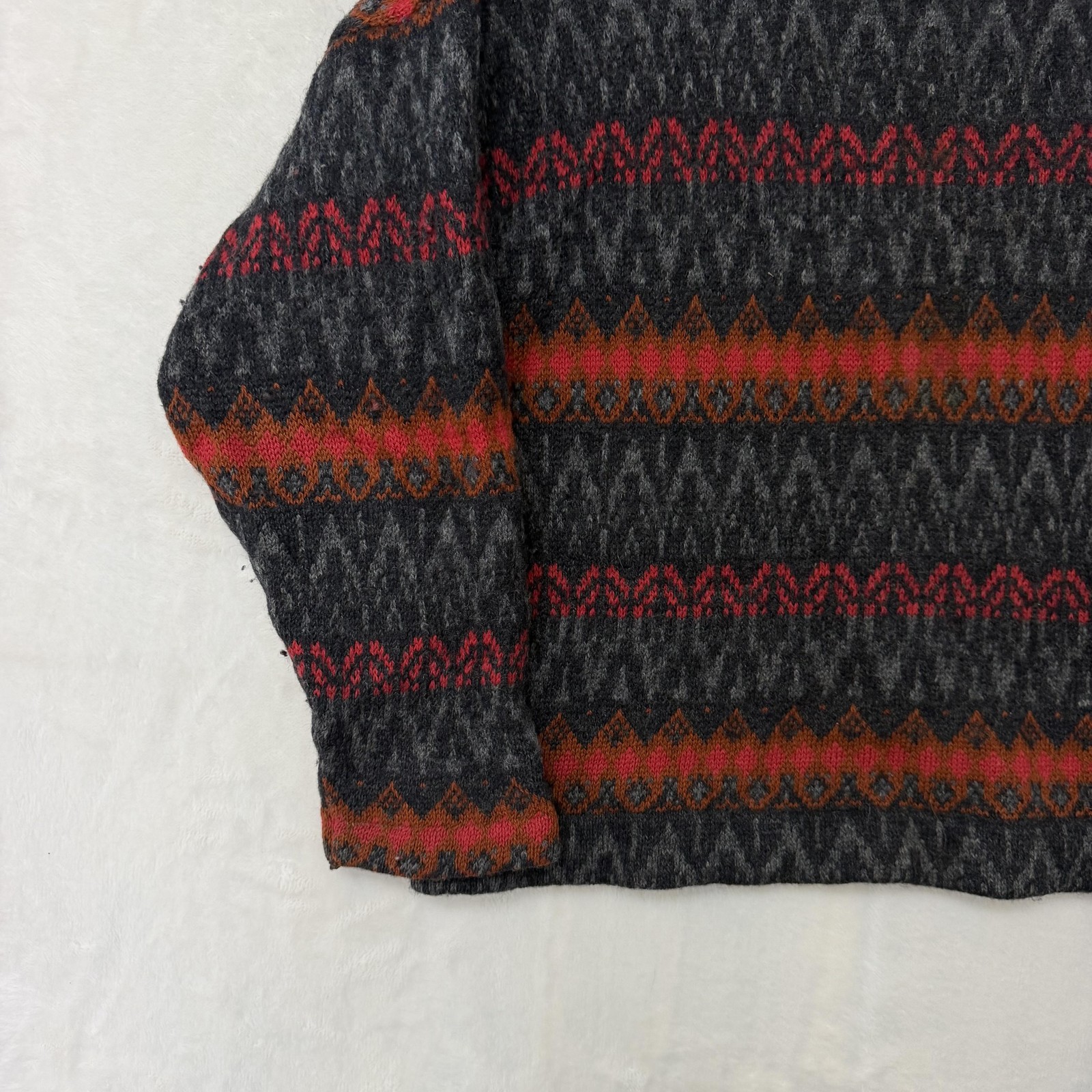 Vintage Jersey Modeller Sweater Womens Large Gray Wool Fair Isle Sweden