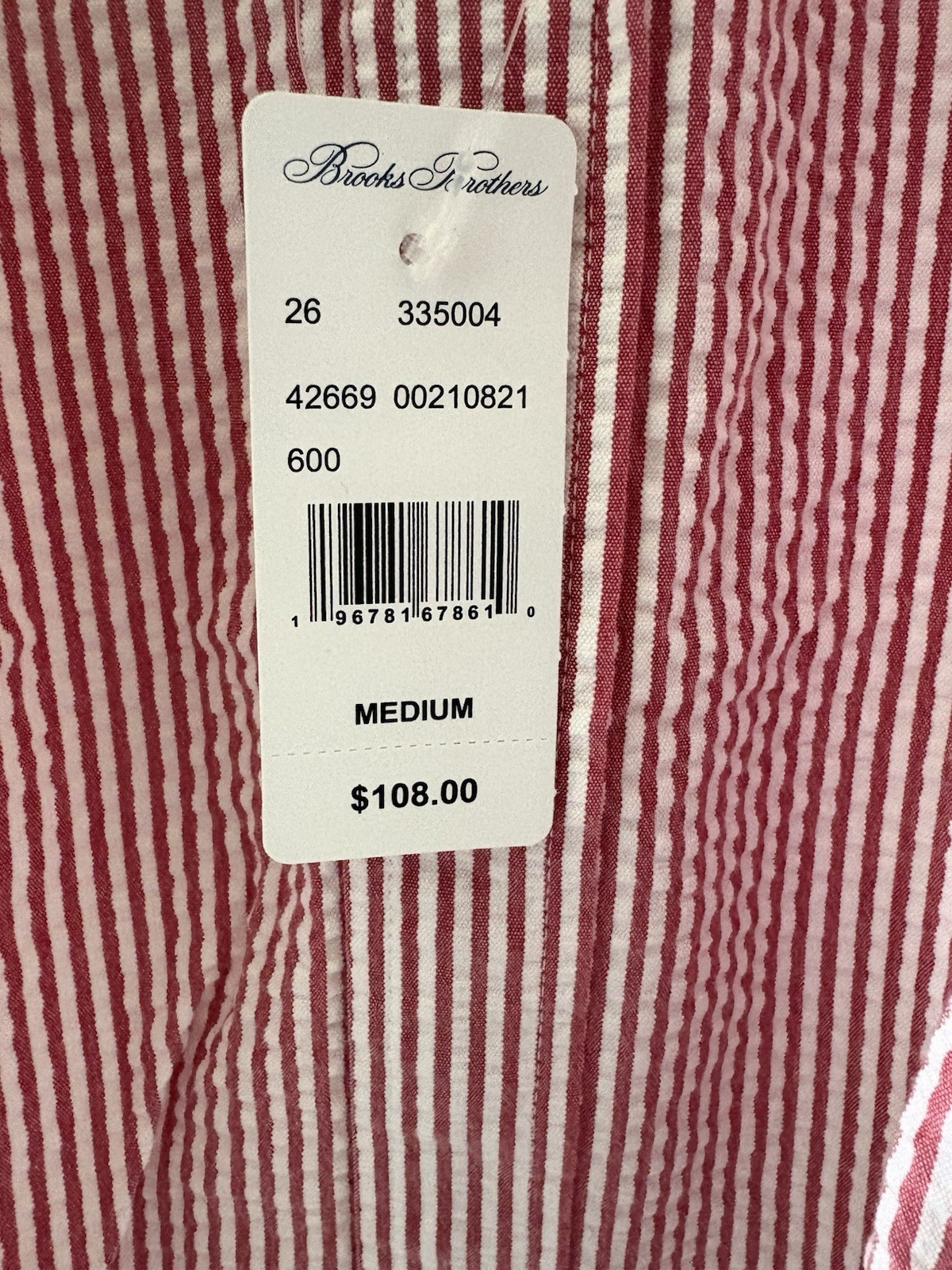 Brooks Brothers Mens Medium Red White Short Sleeve Seersucker Button Down NEW