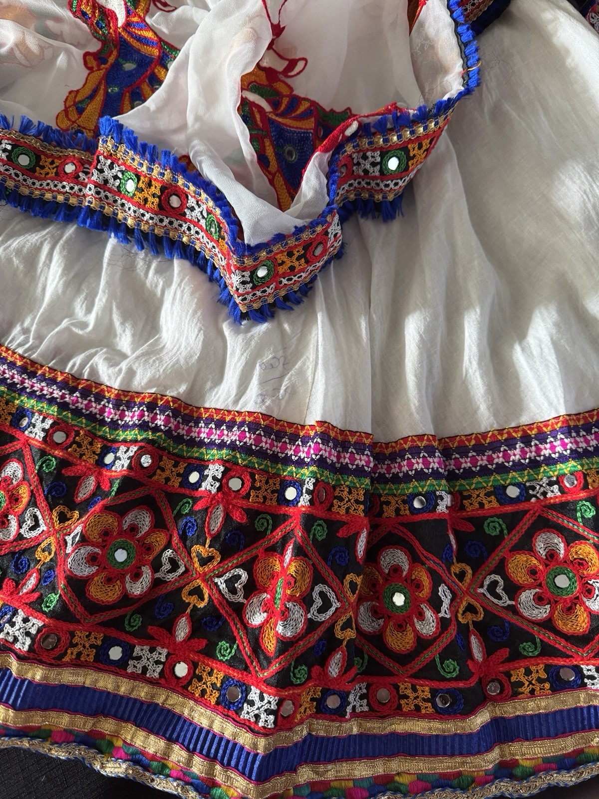 Embroidered Skirt White With Multi Colored Embroidery Mirror Navratil Celebrates