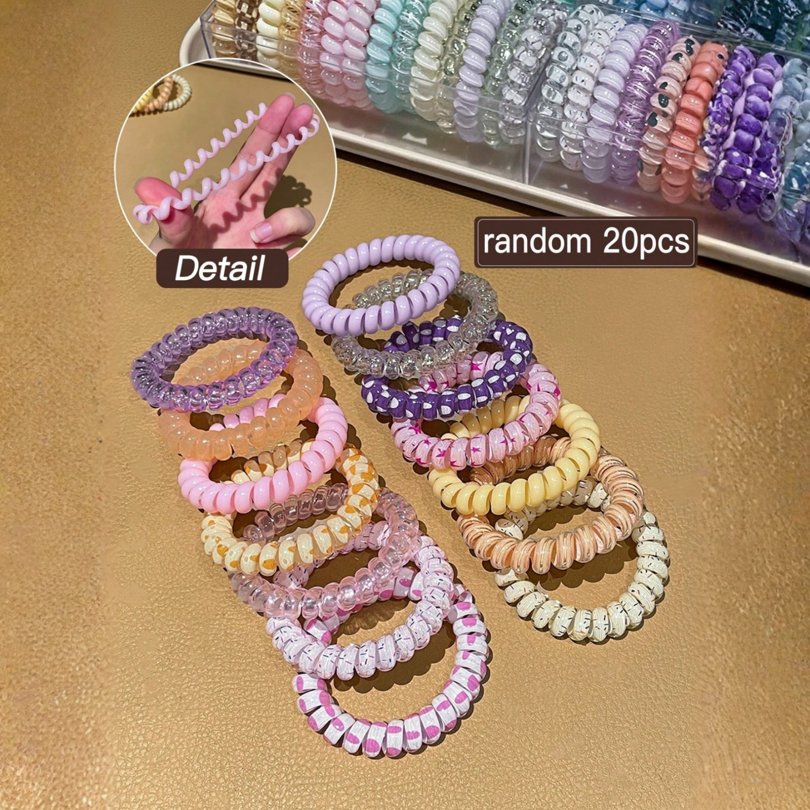 20pcs/Pack Random Color Spiral Hair Ties High Elasticity Hair Scrunchies