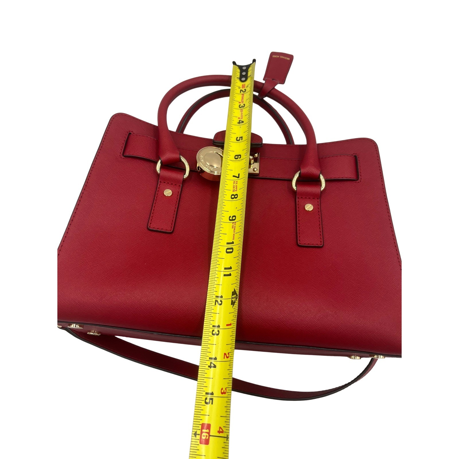 Michael Kors Hamilton Satchl Red Saffiano Leathr Gold Lock Handbag Medium 1TVUYL