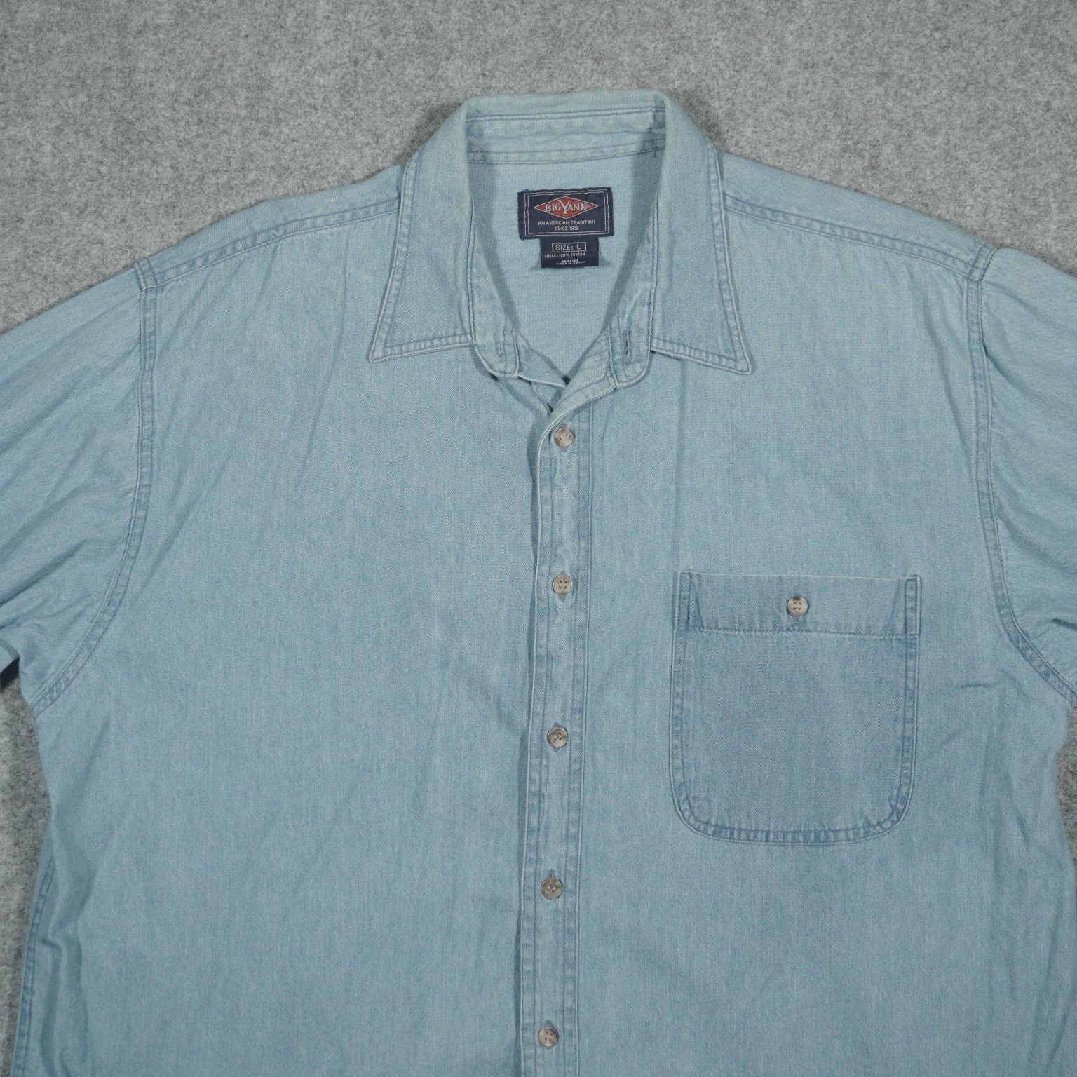 BIG YANK Men’s Casual Button Down Shirt Light Blue L 100% Cotton Long Sleeve