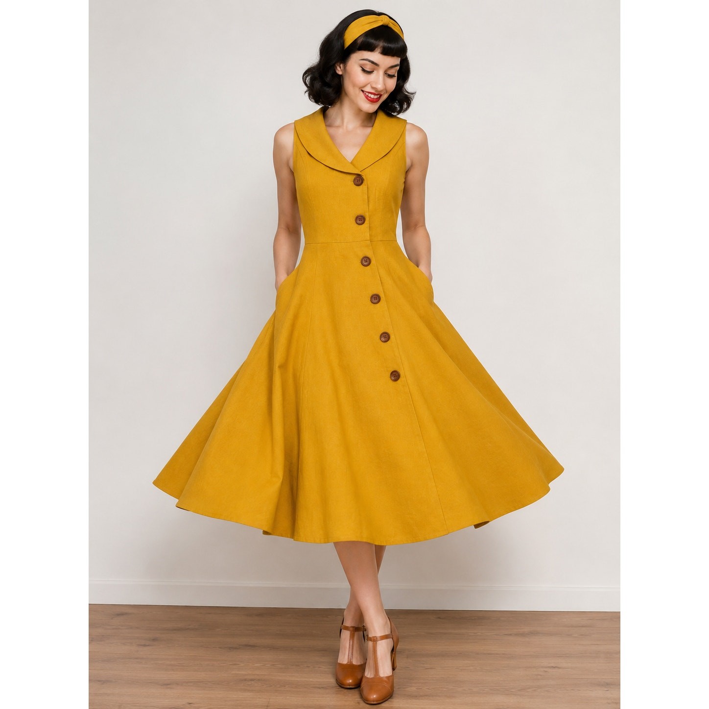 Collectif ModCloth Mustard Retro Swing Dress – Size 3XS – NWT